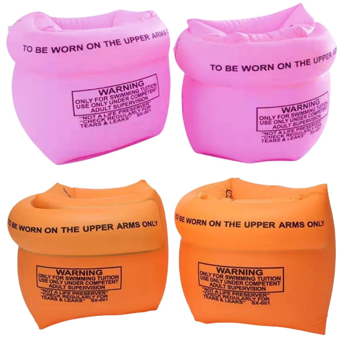 YUNLOVXEE Arm Floaties Pack — 2 Pair for Kids & Adults (Pink & Orange) | Inflatable Pool Arm Floats