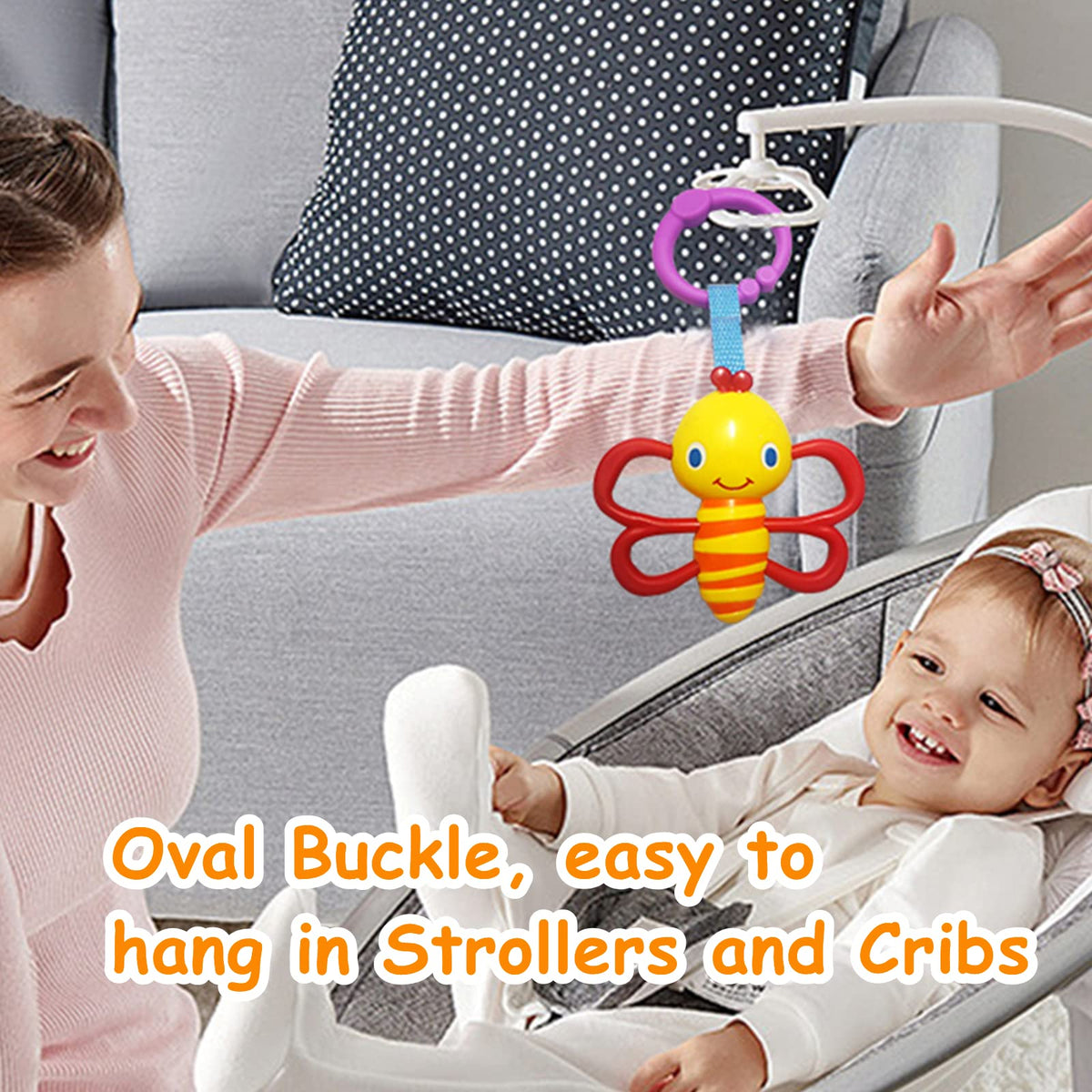 YUNLOVXEE Baby Toys 4-Pack - Cartoon Animal Hanging Rattles for Stroller, Car Seat & Crib