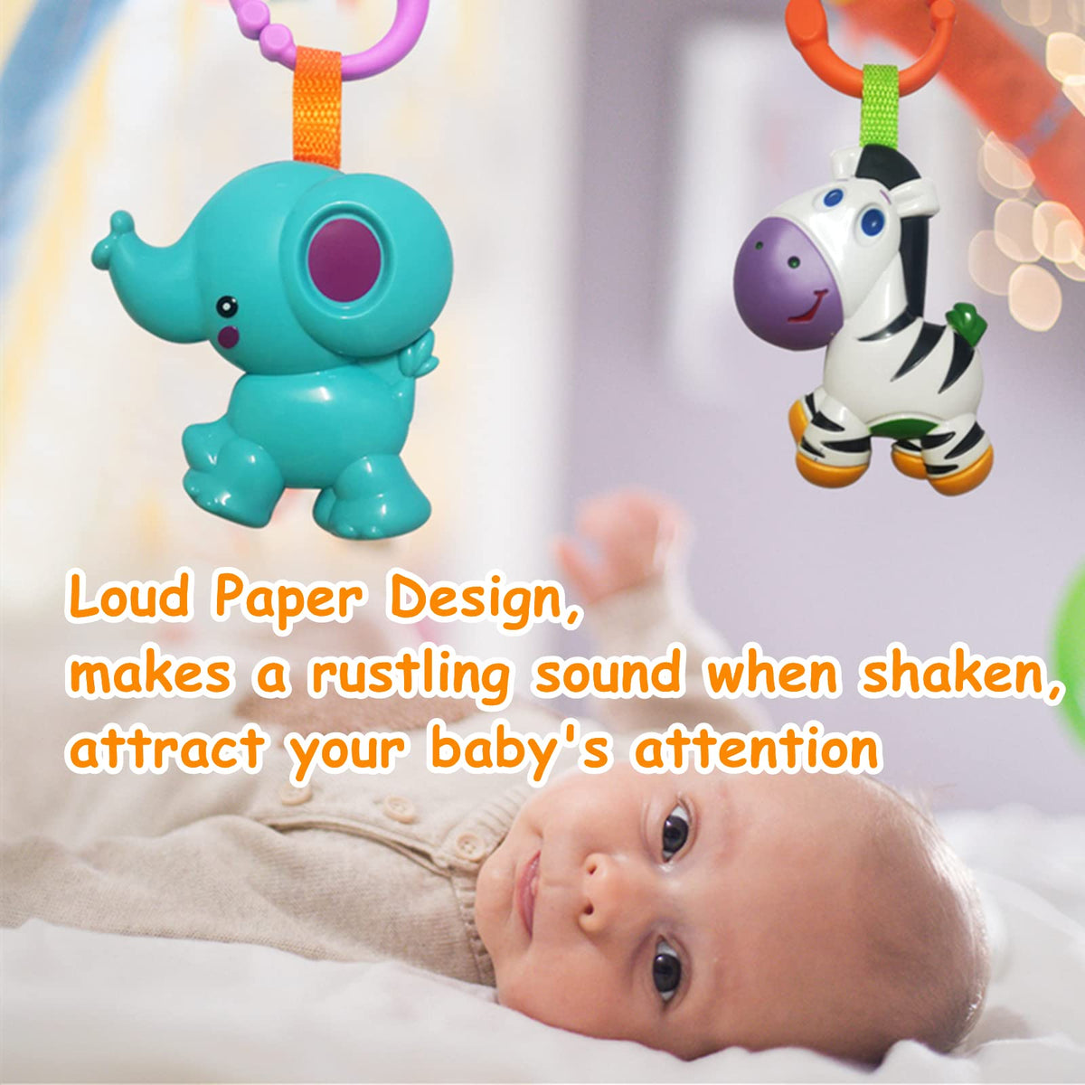 YUNLOVXEE Baby Toys 4-Pack - Cartoon Animal Hanging Rattles for Stroller, Car Seat & Crib
