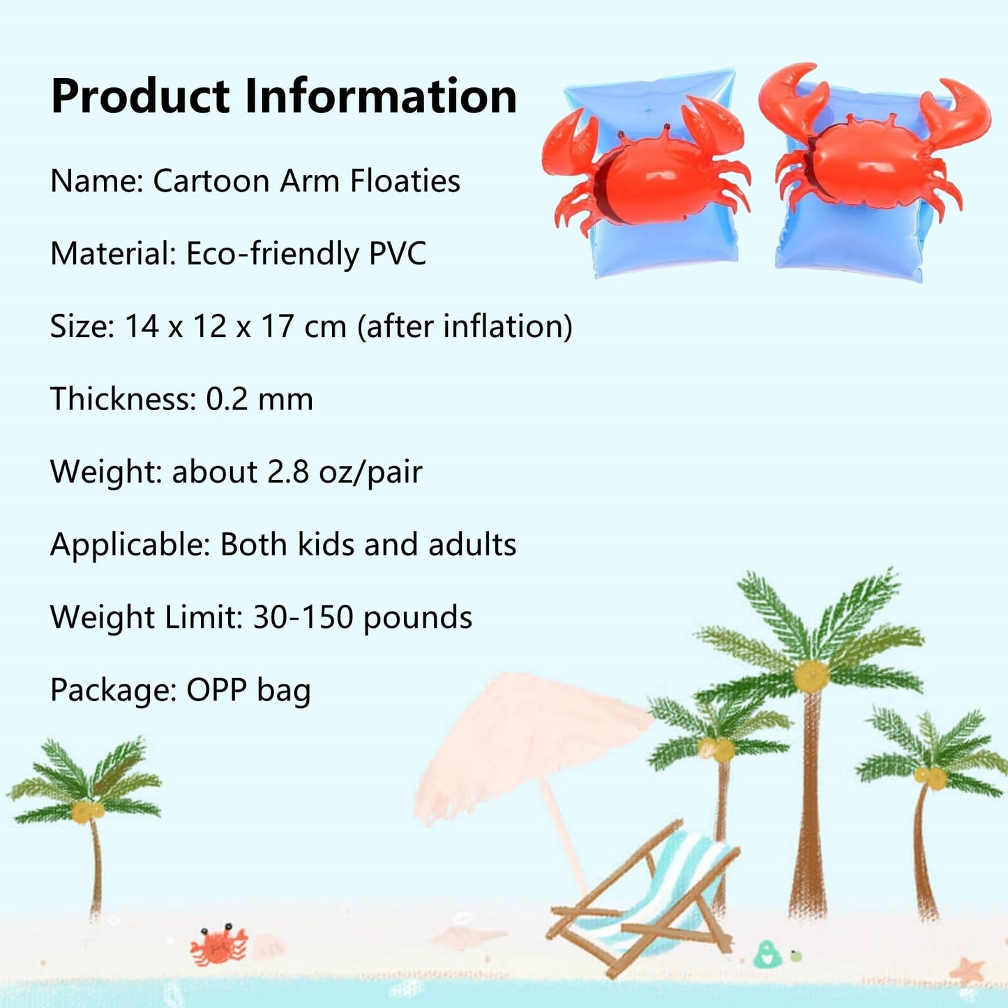 YUNLOVXEE 2 Pack Kids Arm Floaties – Watermelon & Crab Cartoon Inflatables