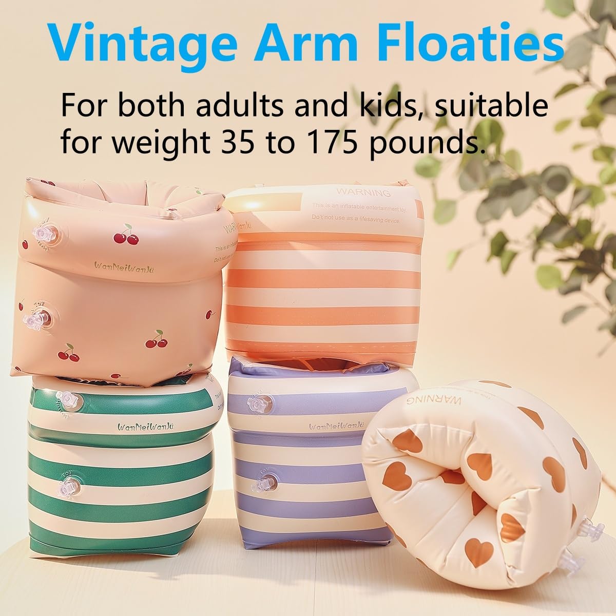 YUNLOVXEE 2-4 Pack Arm Floaties for Kids & Adults – Vintage Striped Pool Floats (Orange+Green)
