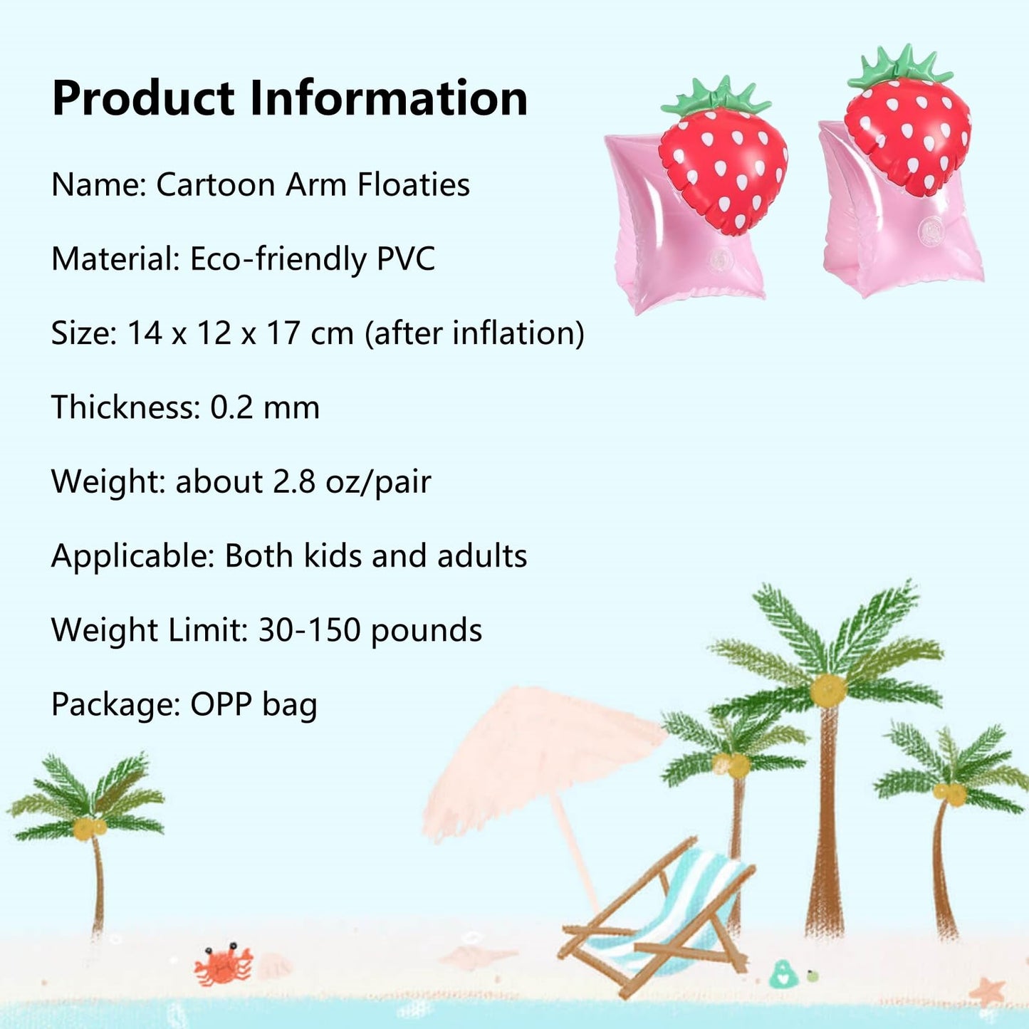YUNLOVXEE 2 Pack Kids Arm Floaties - Cartoon Watermelon & Strawberry Pool Floats (Ages 3-12)
