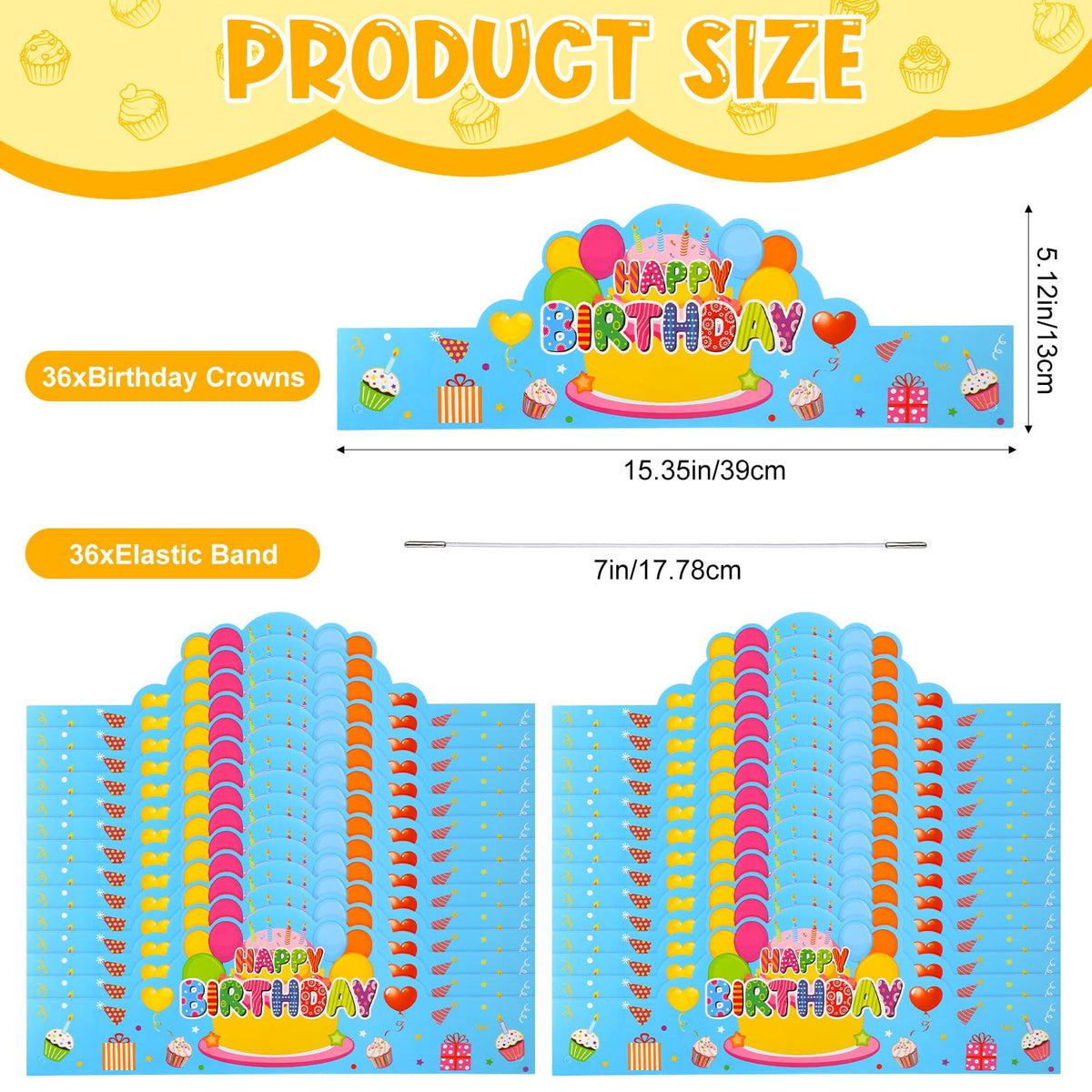 Yunsailing 36 Pcs Happy Birthday Crowns for Kids – Blue Paper Birthday Hats for Parties