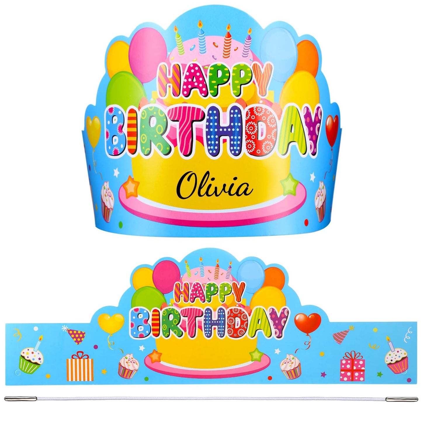 Yunsailing 36 Pcs Happy Birthday Crowns for Kids – Blue Paper Birthday Hats for Parties