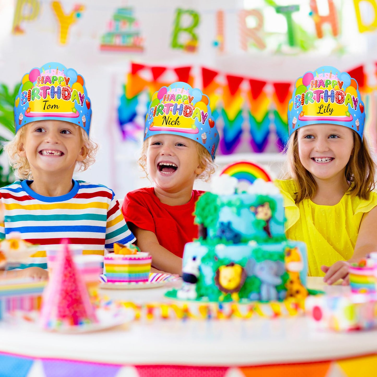 Yunsailing 36 Pcs Happy Birthday Crowns for Kids – Blue Paper Birthday Hats for Parties