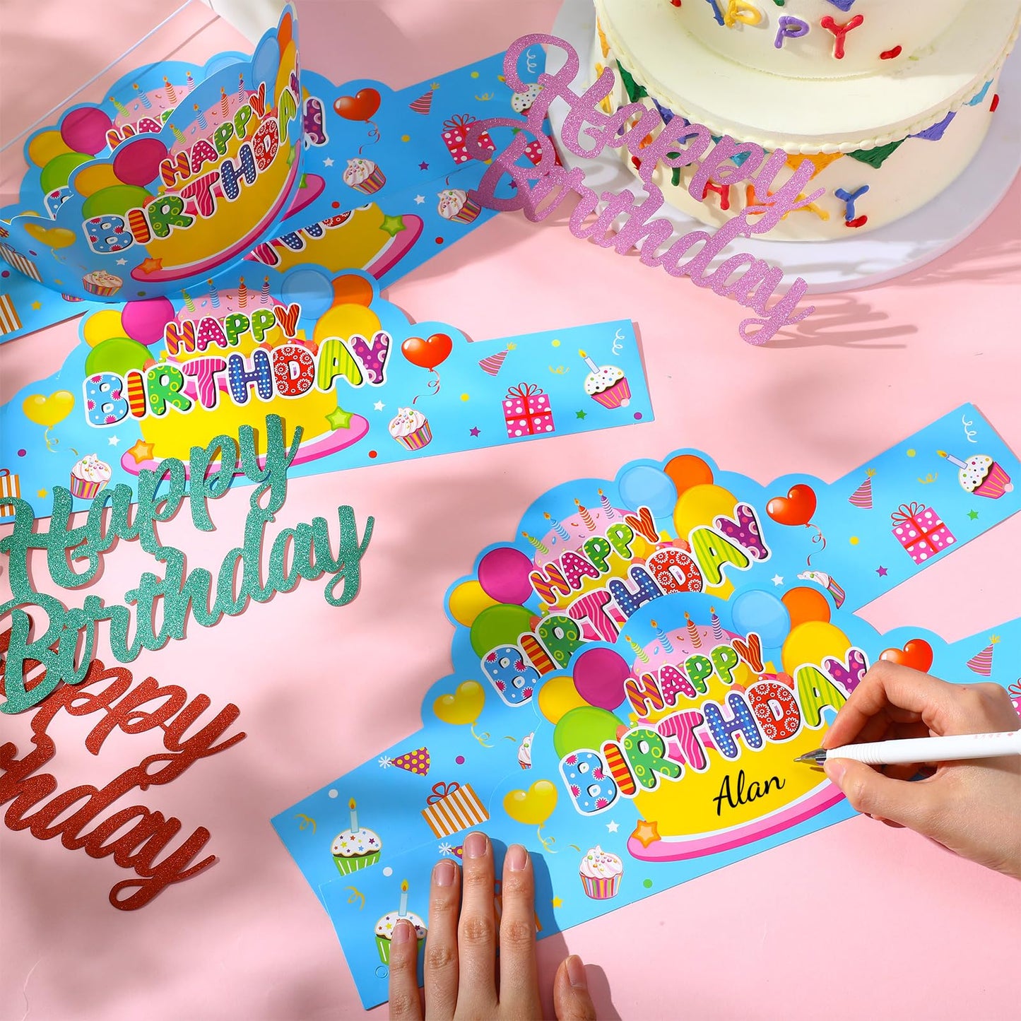 Yunsailing 36 Pcs Happy Birthday Crowns for Kids – Blue Paper Birthday Hats for Parties