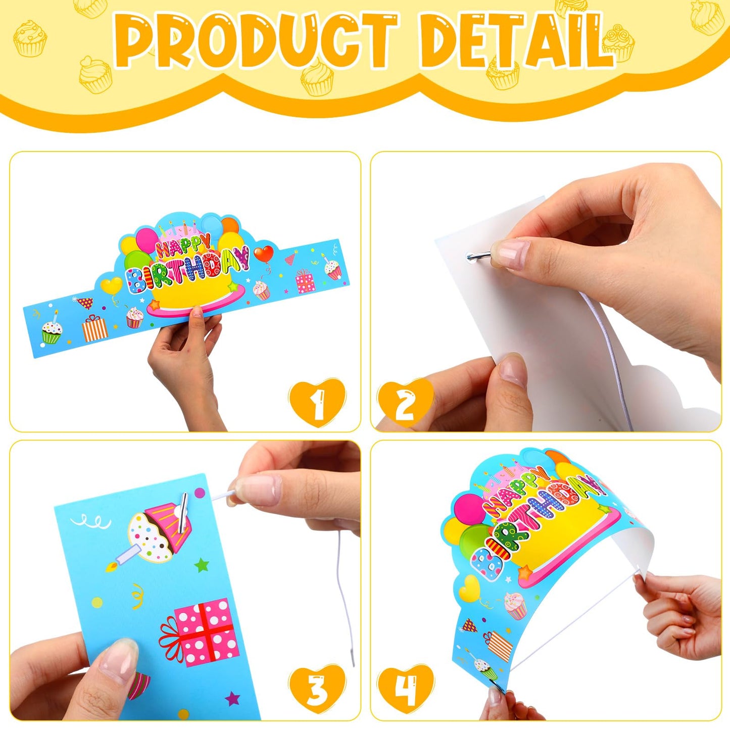 Yunsailing 36 Pcs Happy Birthday Crowns for Kids – Blue Paper Birthday Hats for Parties