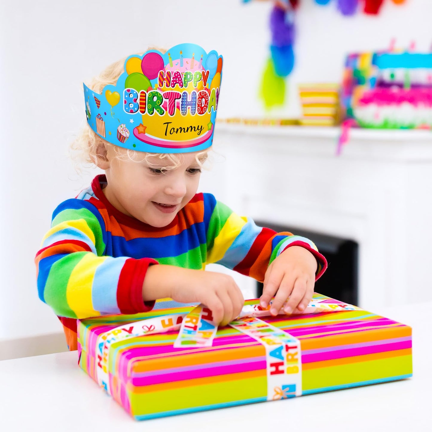 Yunsailing 36 Pcs Happy Birthday Crowns for Kids – Blue Paper Birthday Hats for Parties