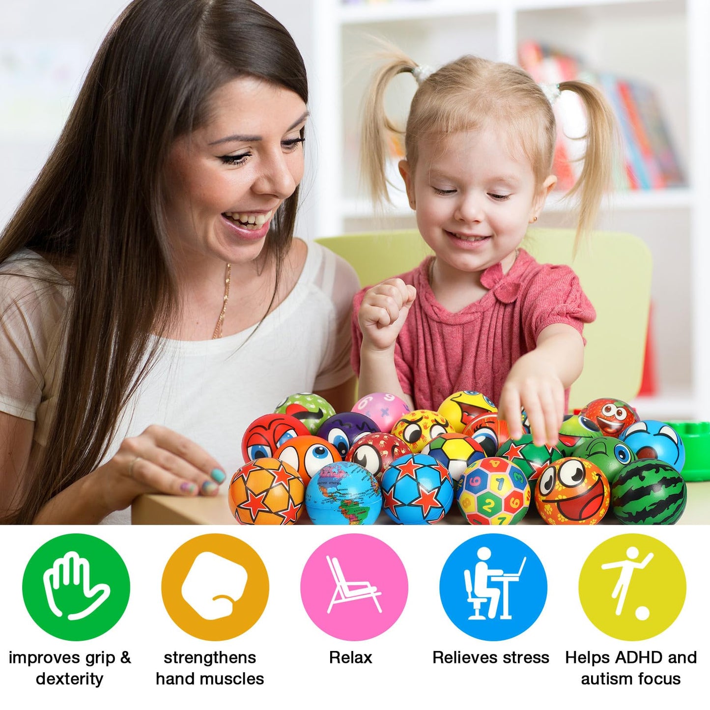 Yunsailing 108 Pcs Mini Stress Balls Bulk – 2.4-Inch Foam Fidget Toys for Classrooms, Parties & Home
