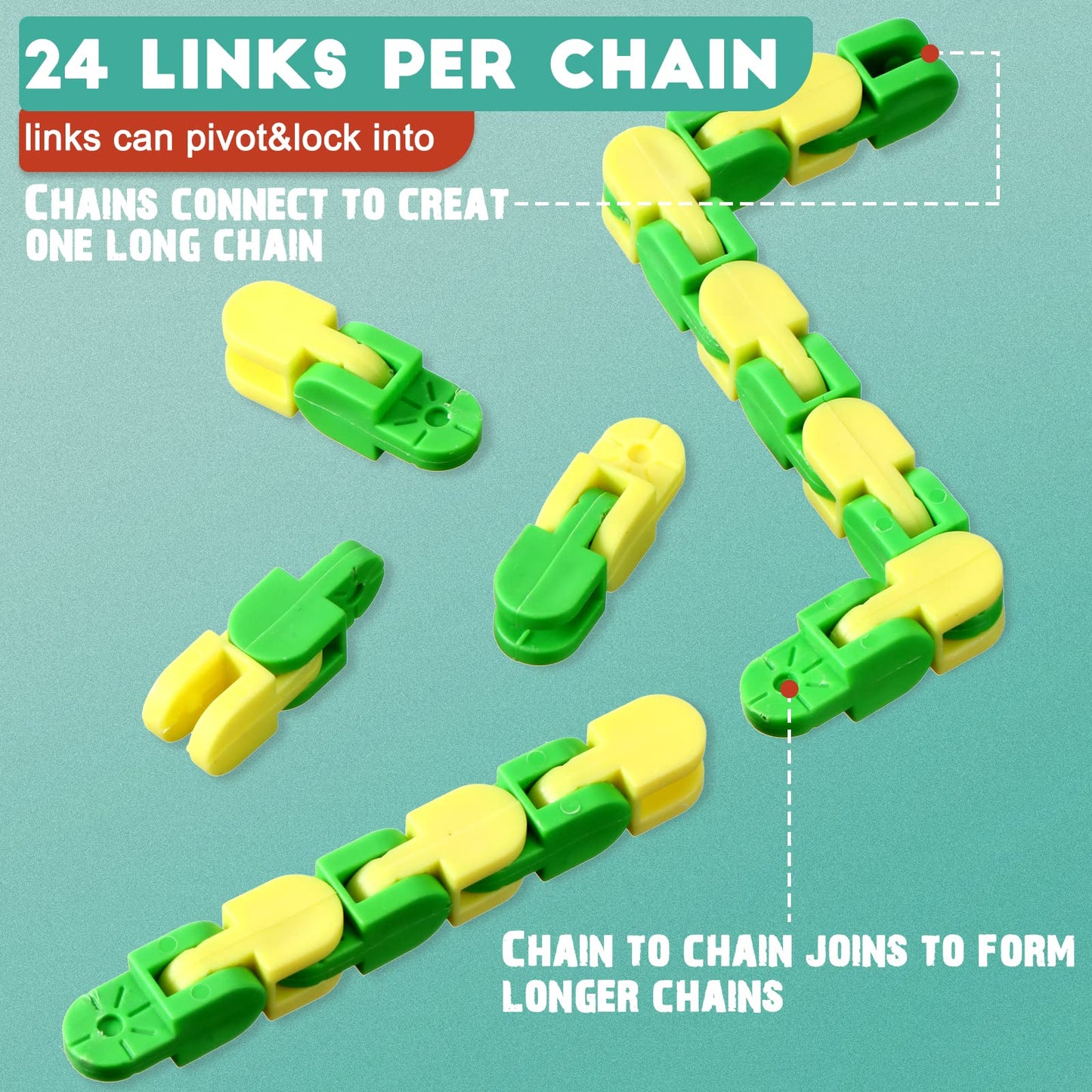 Yunsailing 80-Pack Wacky Tracks Snap Fidget Toys – 24 Links, 26 Colors, Portable Snake Puzzle