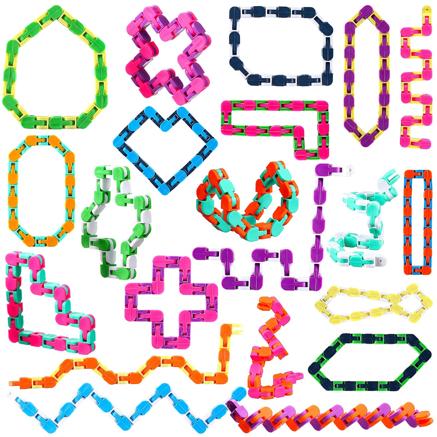 Yunsailing 80-Pack Wacky Tracks Snap Fidget Toys – 24 Links, 26 Colors, Portable Snake Puzzle