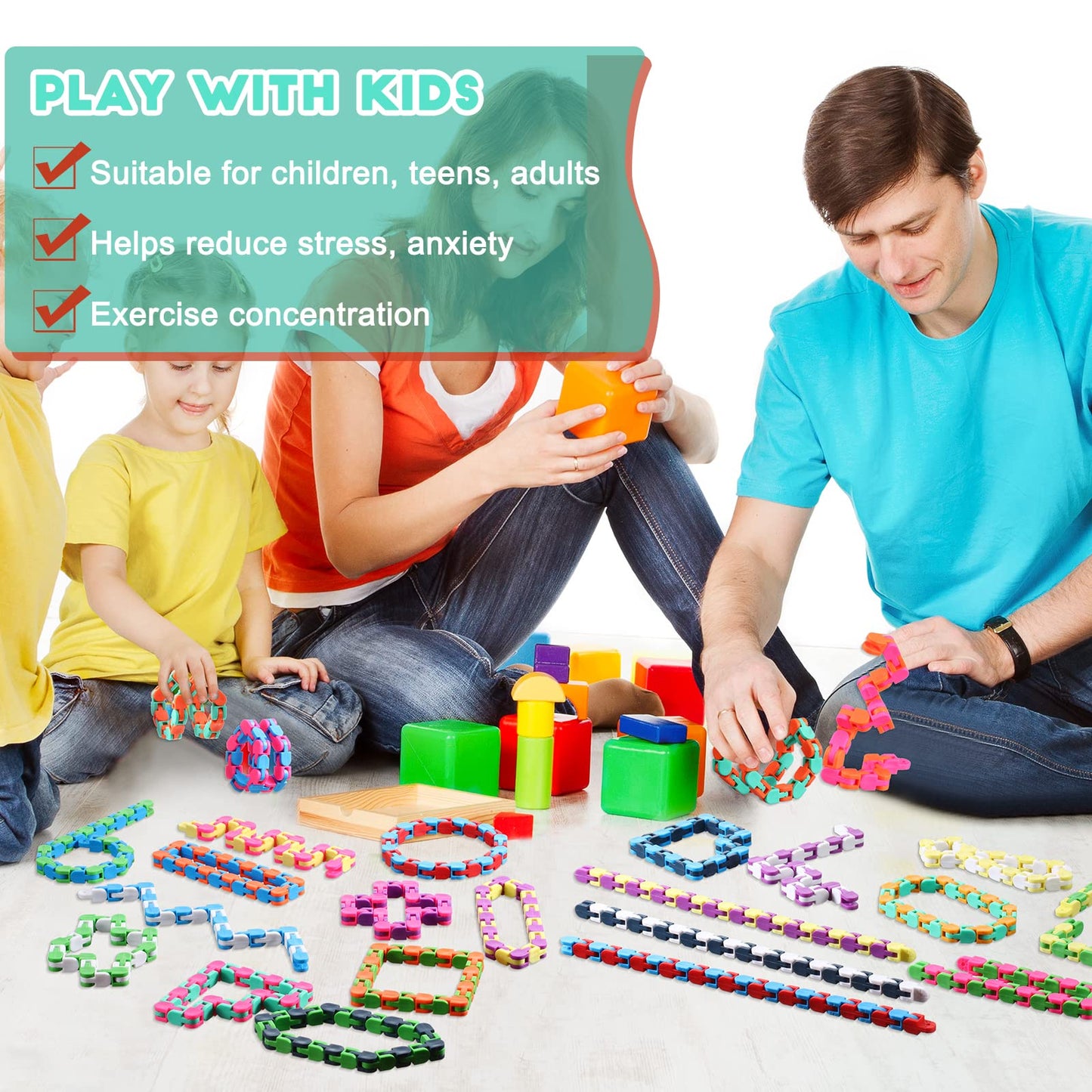 Yunsailing 80-Pack Wacky Tracks Snap Fidget Toys – 24 Links, 26 Colors, Portable Snake Puzzle