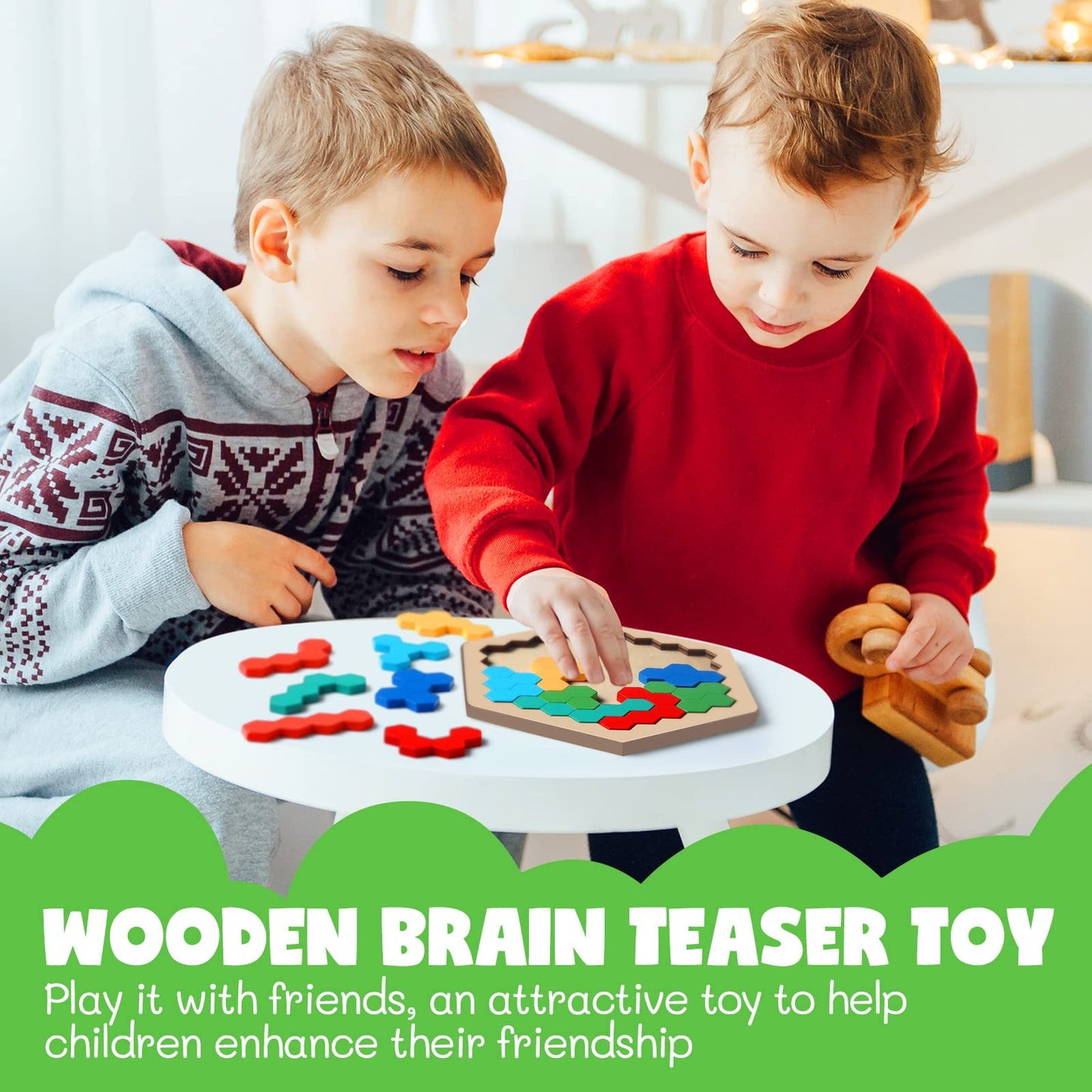 Yunsailing 3 Pack Large Hexagon Tangram Puzzle – Wooden Brain Teasers for Kids & Adults