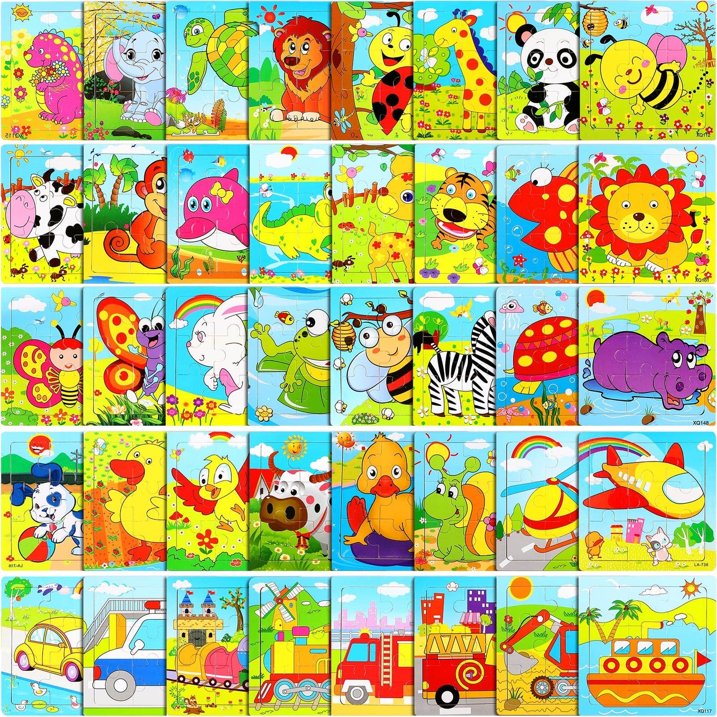 Yunsailing 40 Pack Wooden Puzzles for Kids Ages 2-8 – Animal Themed 9-Piece Jigsaws