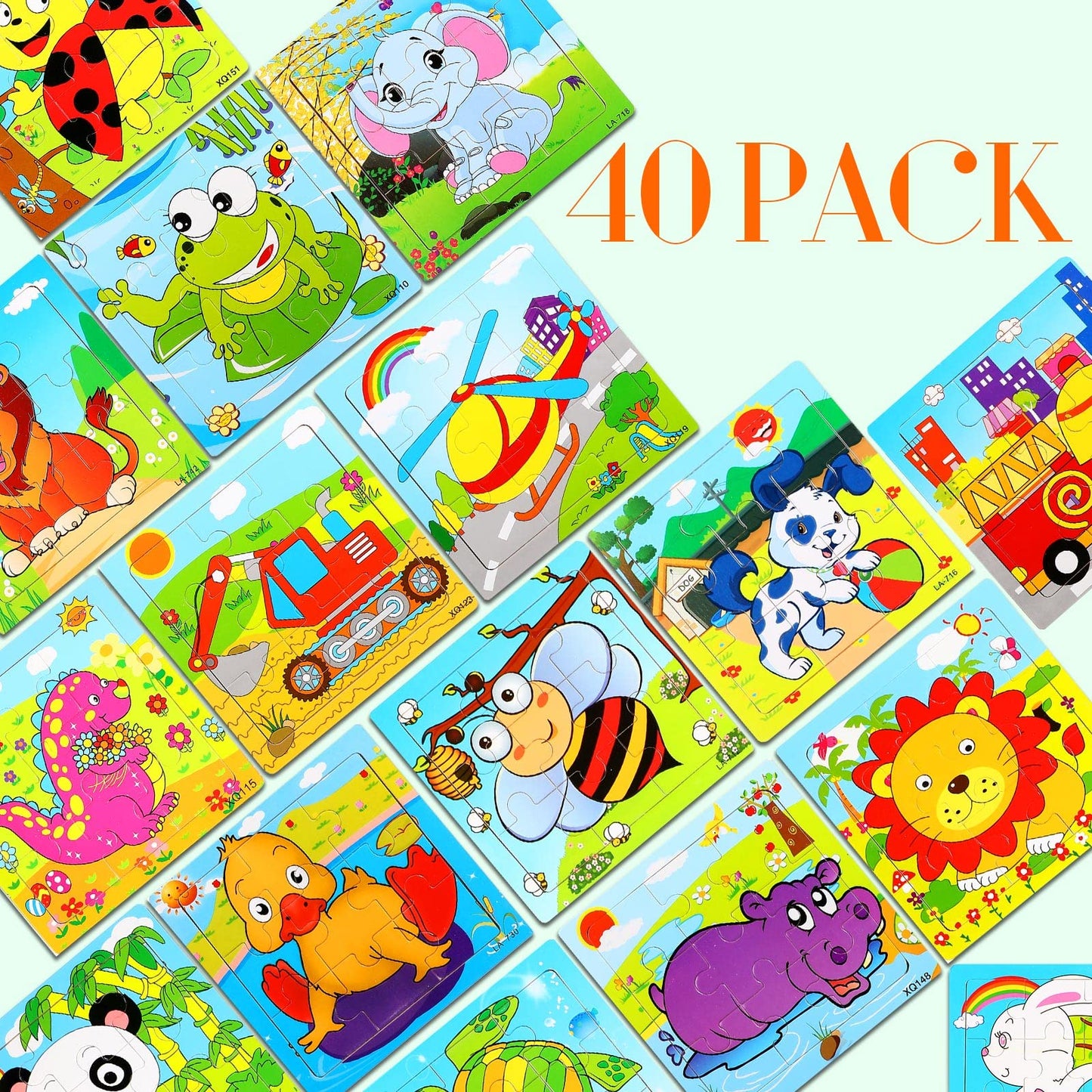 Yunsailing 40 Pack Wooden Puzzles for Kids Ages 2-8 – Animal Themed 9-Piece Jigsaws