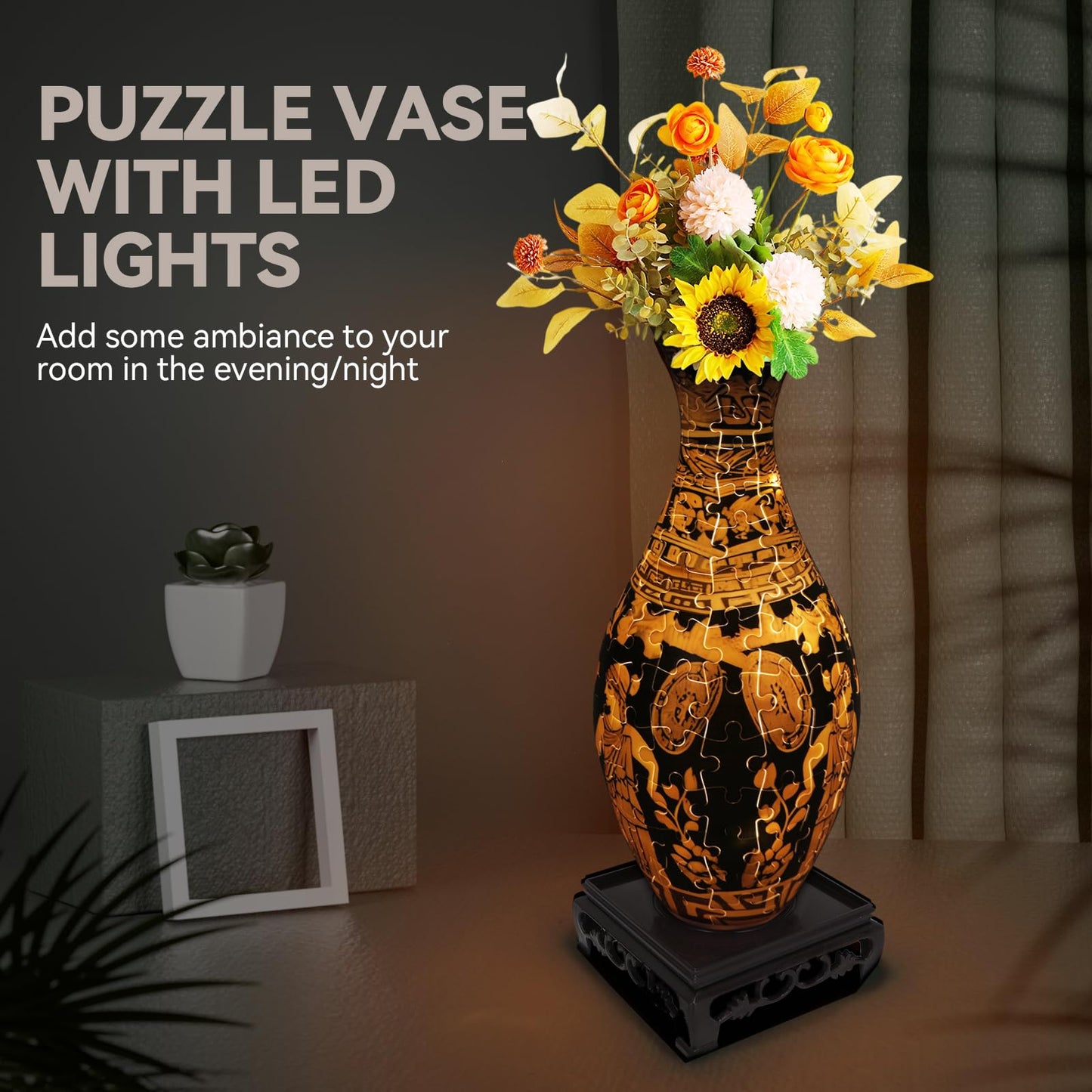 YunSheCSBS 3D Puzzle Vase for Adults – LED Light, 160-Piece DIY Vase Gift
