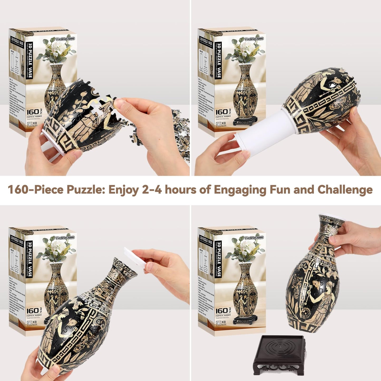 YunSheCSBS 3D Puzzle Vase for Adults – LED Light, 160-Piece DIY Vase Gift