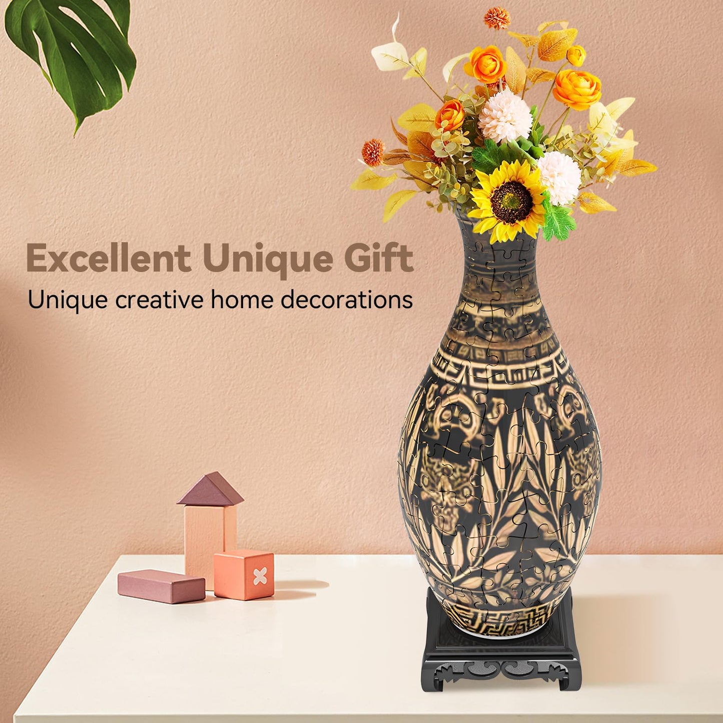 YunSheCSBS 3D Puzzle Vase for Adults – LED Light, 160-Piece DIY Vase Gift