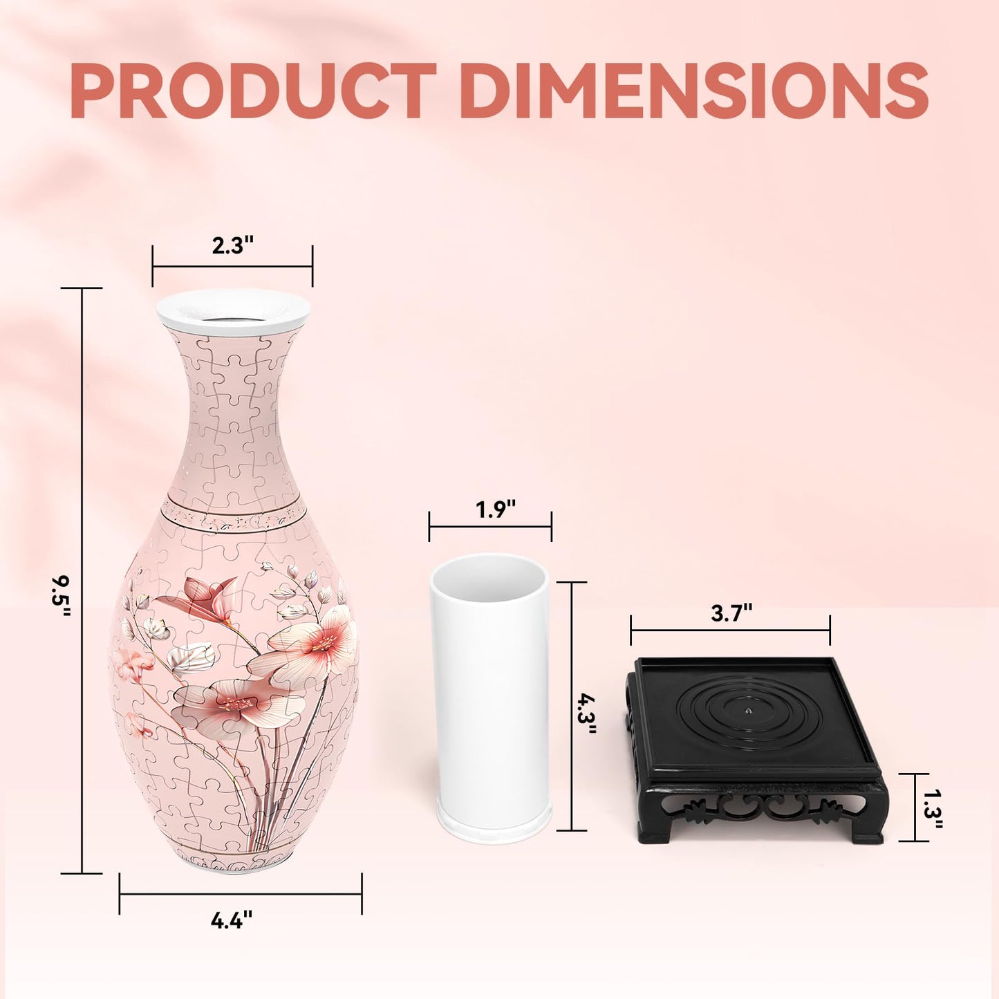 YunSheCSBS 3D Puzzle Vase with LED Light – 160-Piece DIY Flower Vase (Pink)