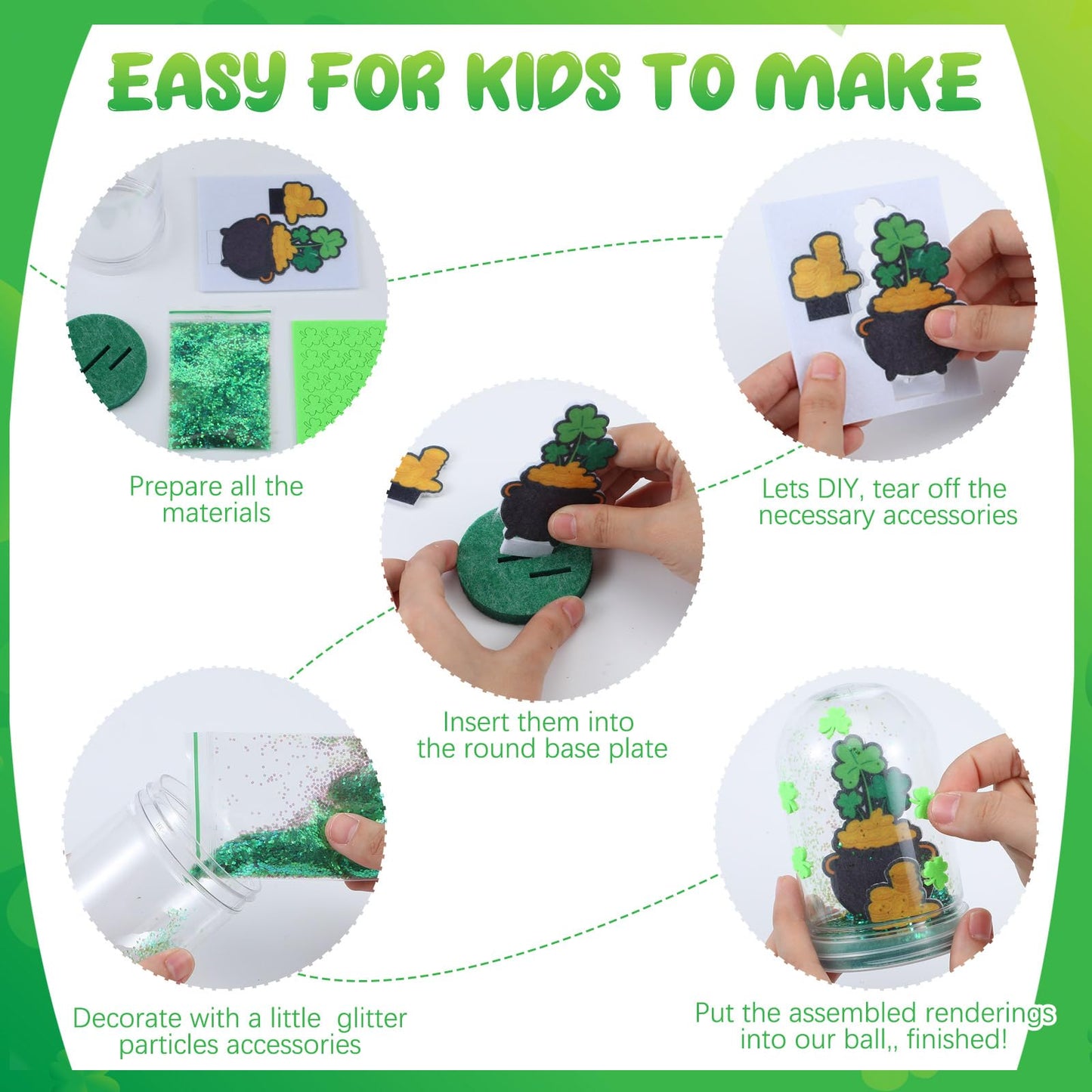 Yuntau 12 Sets St. Patrick's Day Globe Craft Kit for Kids | Leprechaun Shamrock Snow Globes