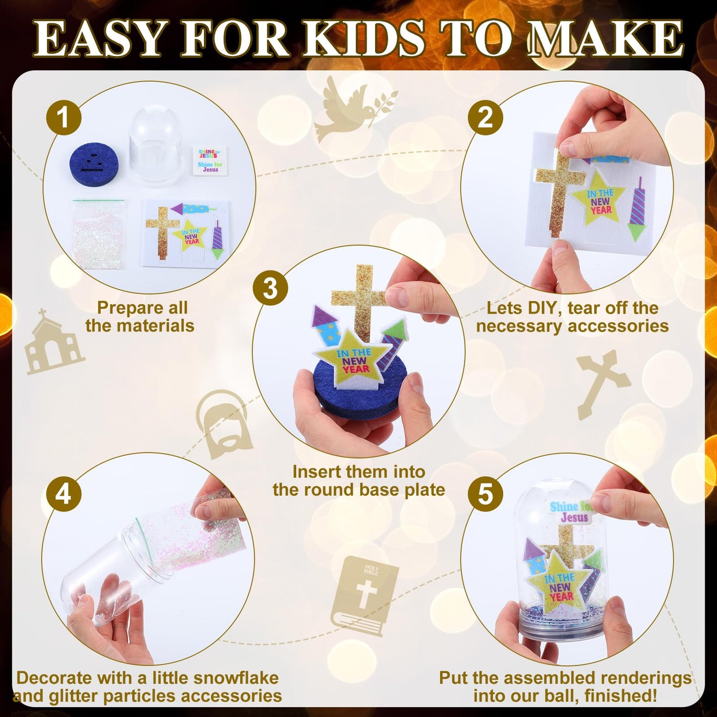 Yuntau 12-Set Religious New Year Snow Globe Craft Kit for Kids | DIY Sunday School Decor