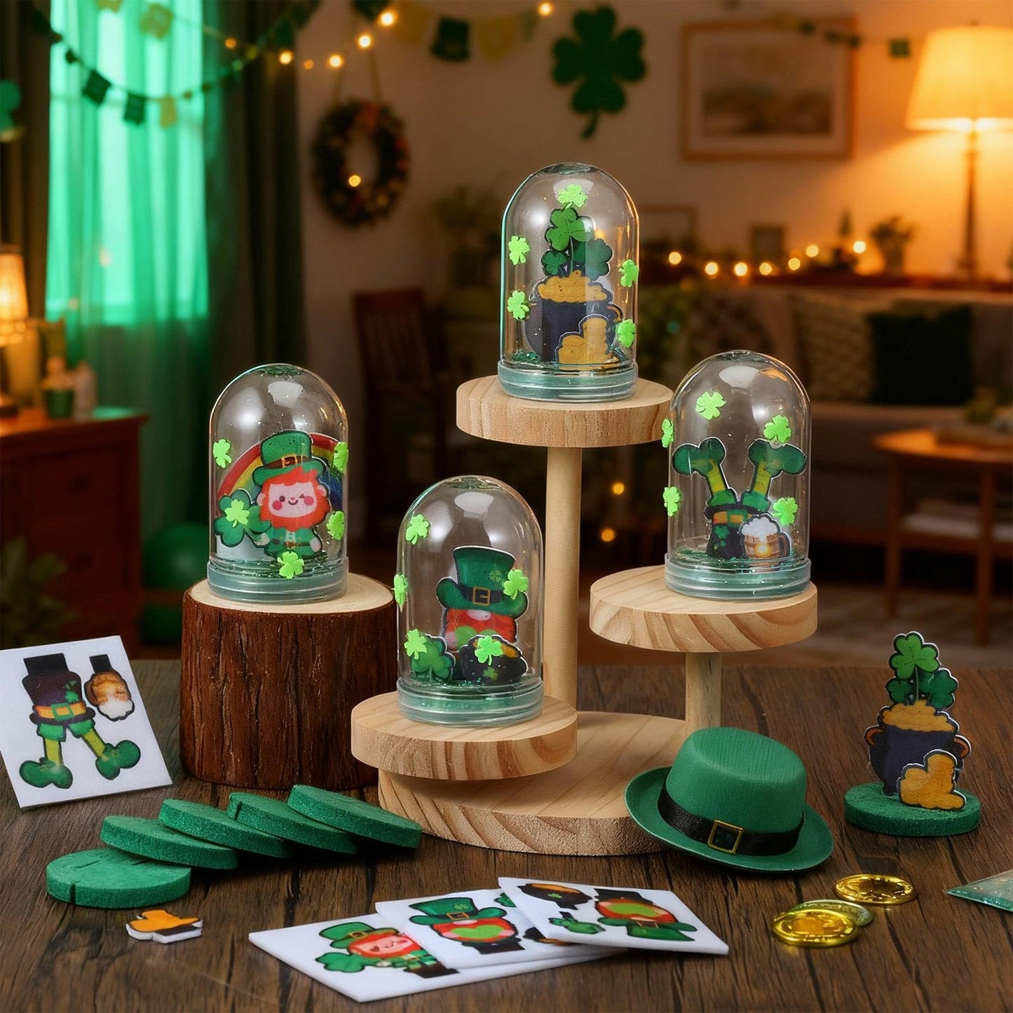 Yuntau 12 Sets St. Patrick's Day Globe Craft Kit for Kids | Leprechaun Shamrock Snow Globes