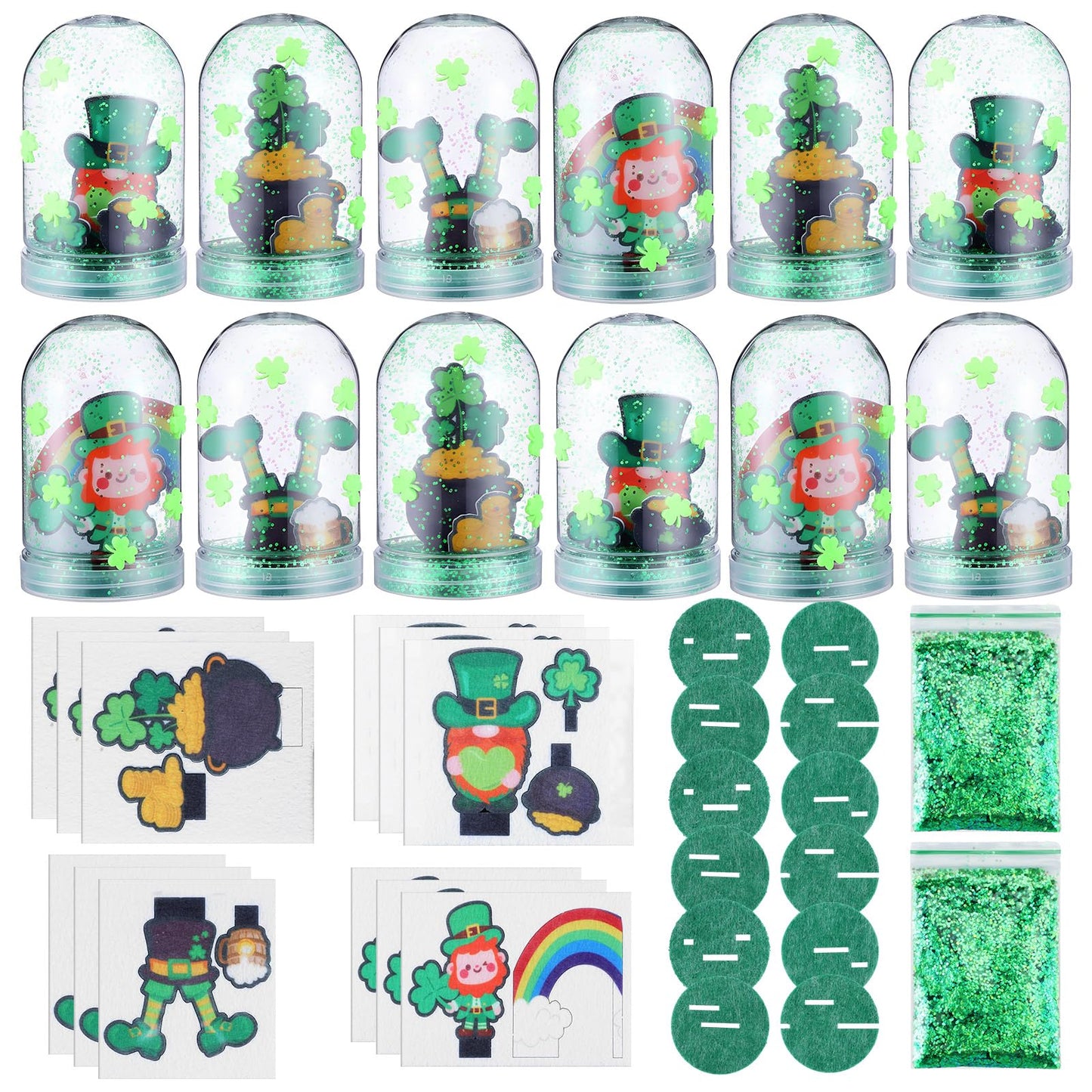 Yuntau 12 Sets St. Patrick's Day Globe Craft Kit for Kids | Leprechaun Shamrock Snow Globes