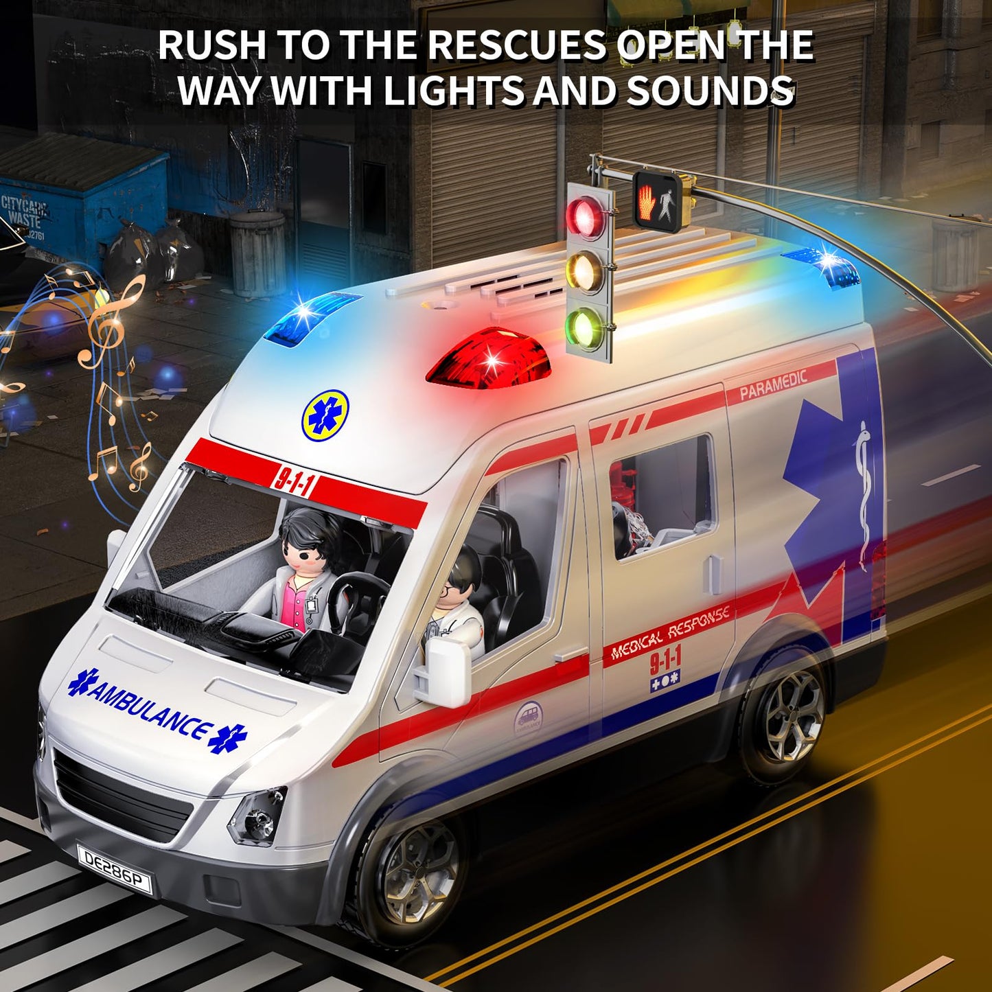 YunWings Ambulance Toy – Friction-Powered Emergency Vehicle with Lights & Sounds (Ages 3-12)