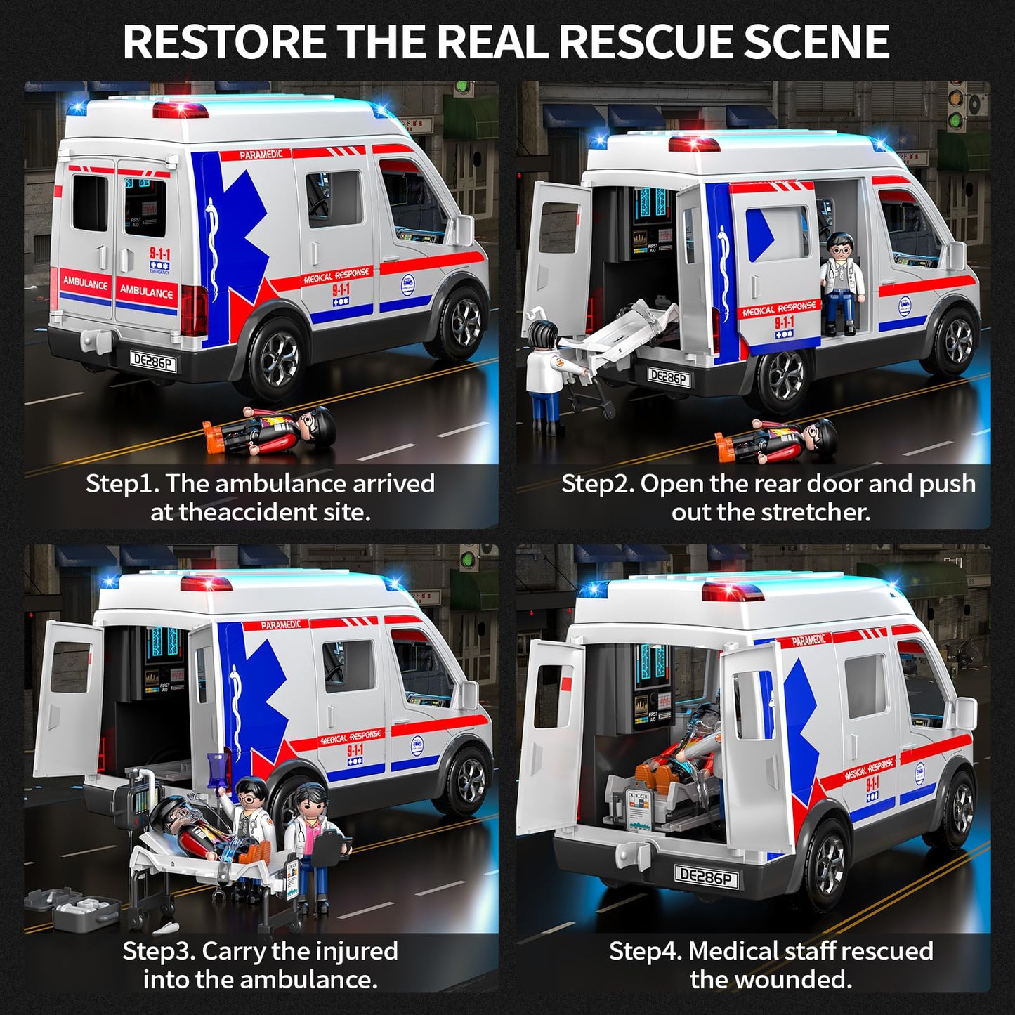YunWings Ambulance Toy – Friction-Powered Emergency Vehicle with Lights & Sounds (Ages 3-12)