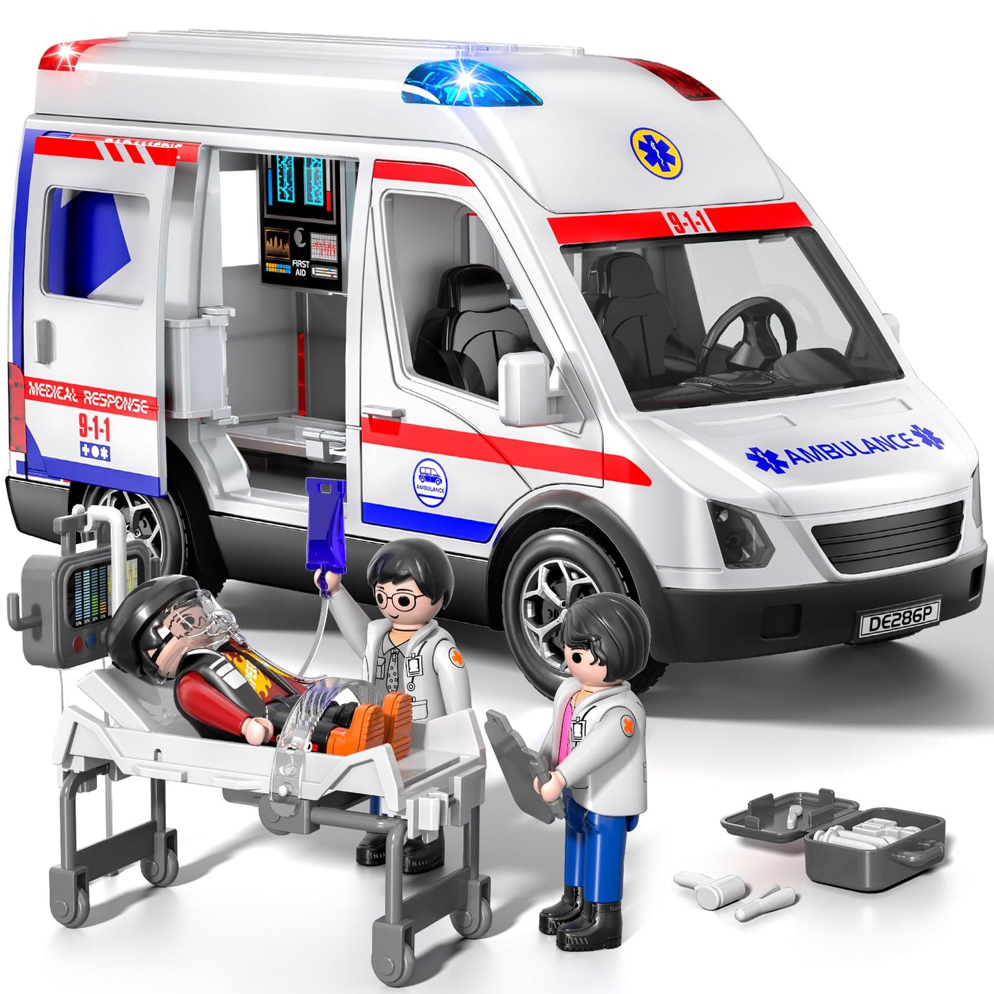 YunWings Ambulance Toy – Friction-Powered Emergency Vehicle with Lights & Sounds (Ages 3-12)