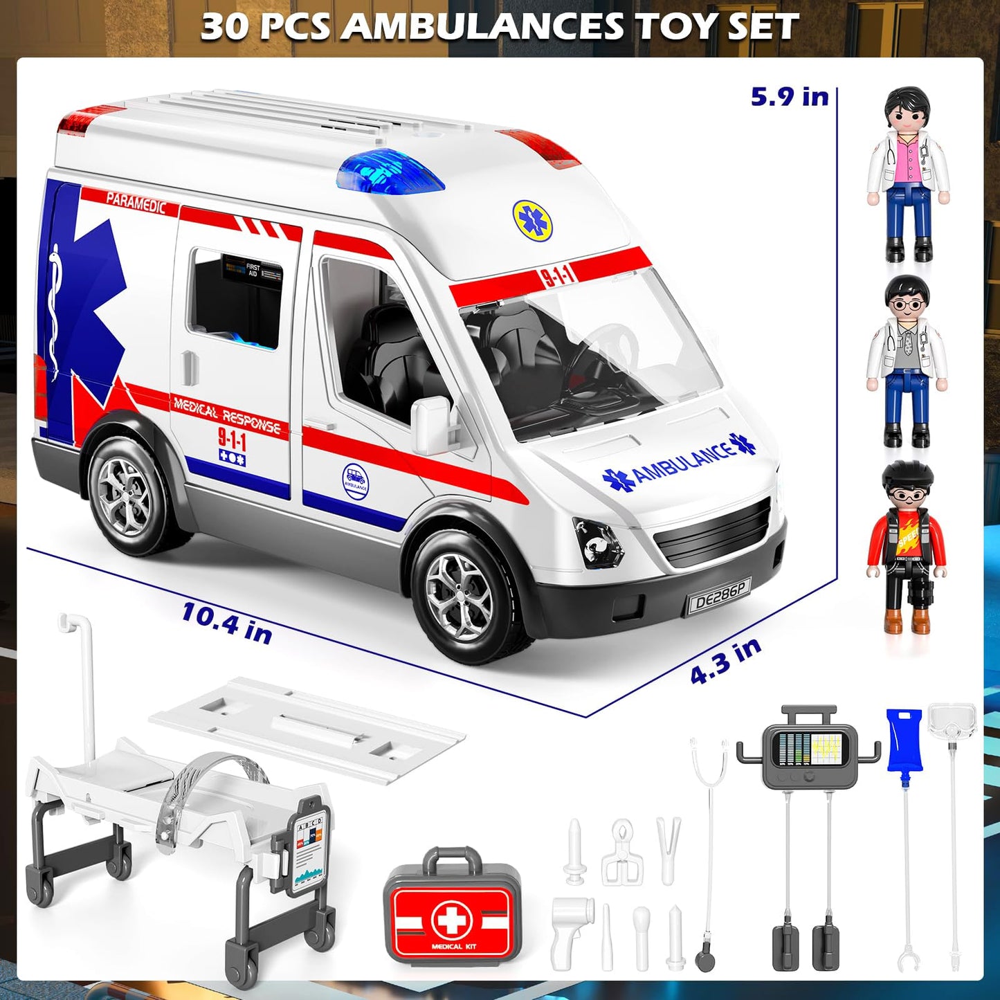 YunWings Ambulance Toy – Friction-Powered Emergency Vehicle with Lights & Sounds (Ages 3-12)
