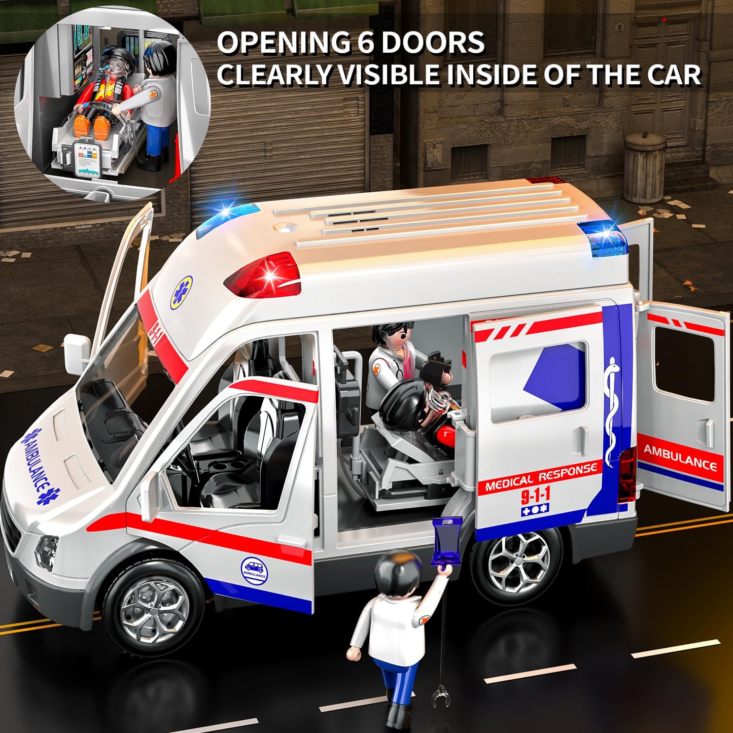 YunWings Ambulance Toy – Friction-Powered Emergency Vehicle with Lights & Sounds (Ages 3-12)