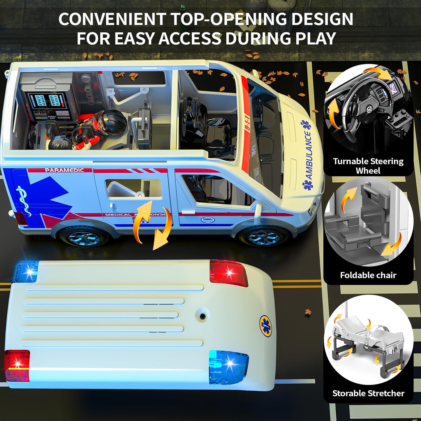 YunWings Ambulance Toy – Friction-Powered Emergency Vehicle with Lights & Sounds (Ages 3-12)