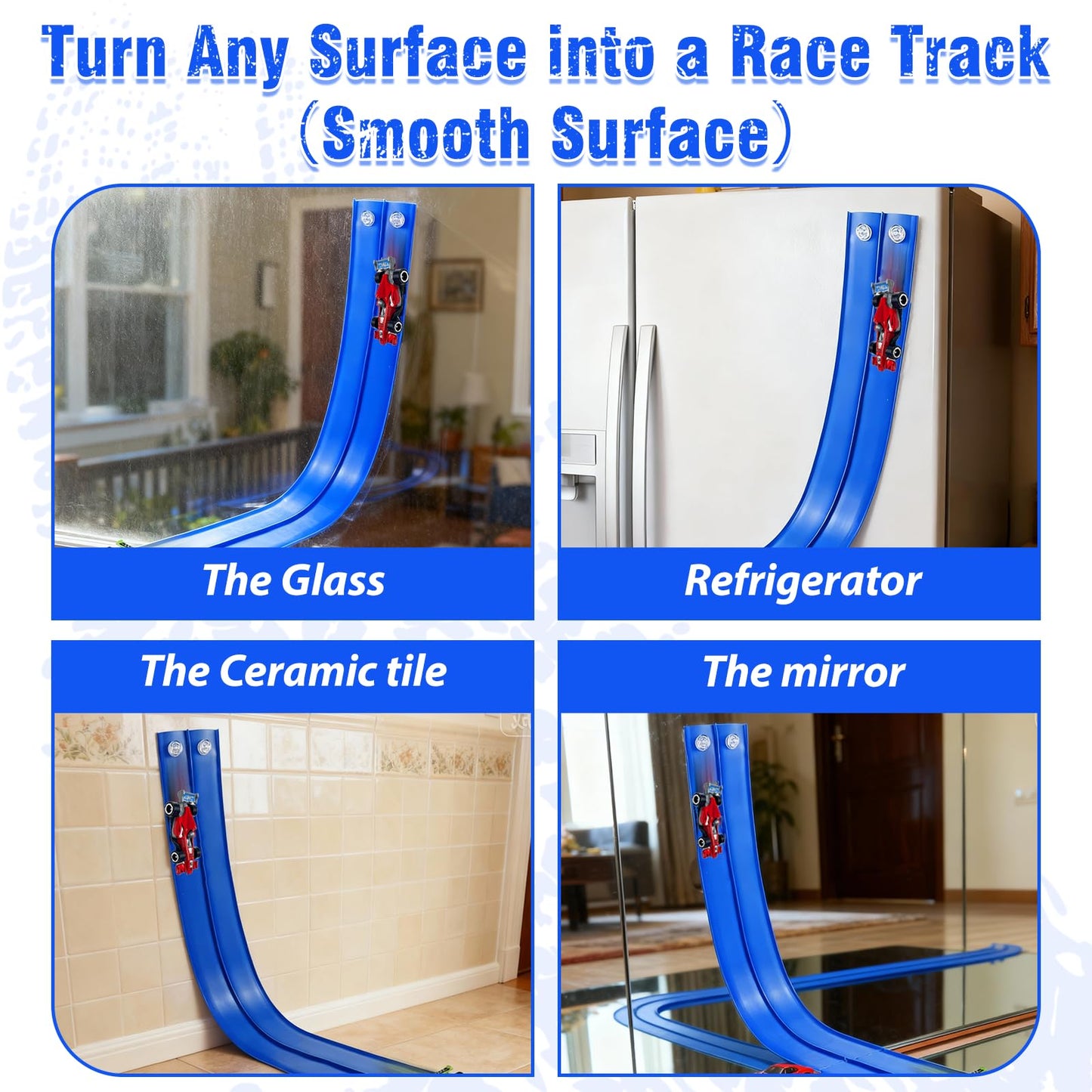 Yunzuiyue 20ft Flexible Race Track with 4 Cars – Portable Suction-Cup DIY Race Car Track (Blue)