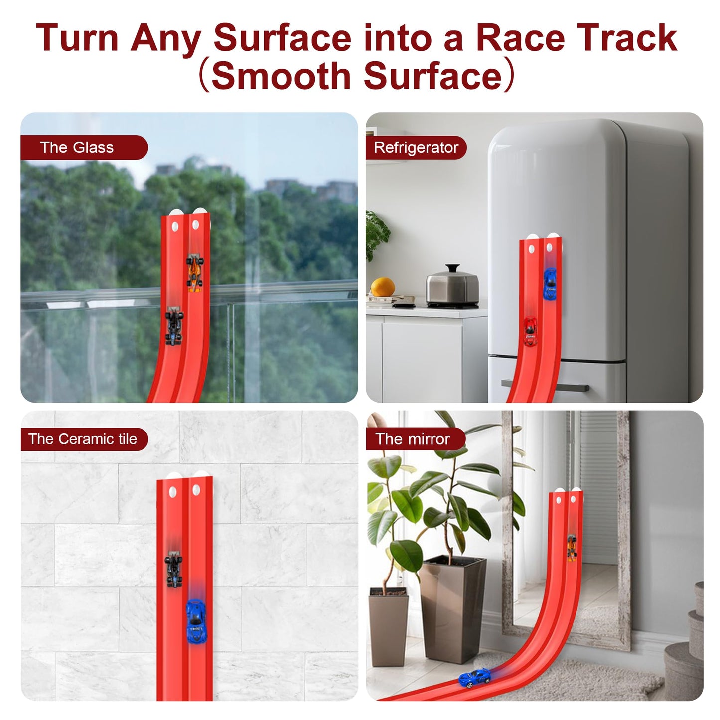 Yunzuiyue 20ft Flexible Race Track with 4 Cars – Portable Roll-Up DIY Car Track (Red)