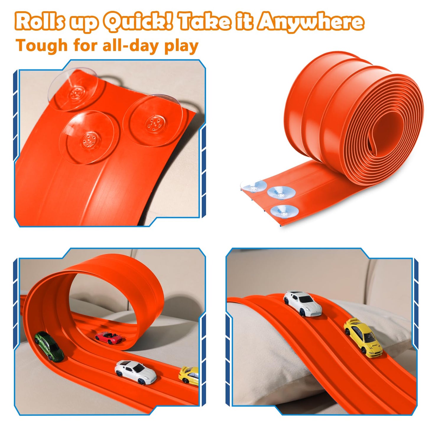 YUOIOYU 3-Lane Flexible Race Track for Kids – 15ft, 1/64 Scale Cars