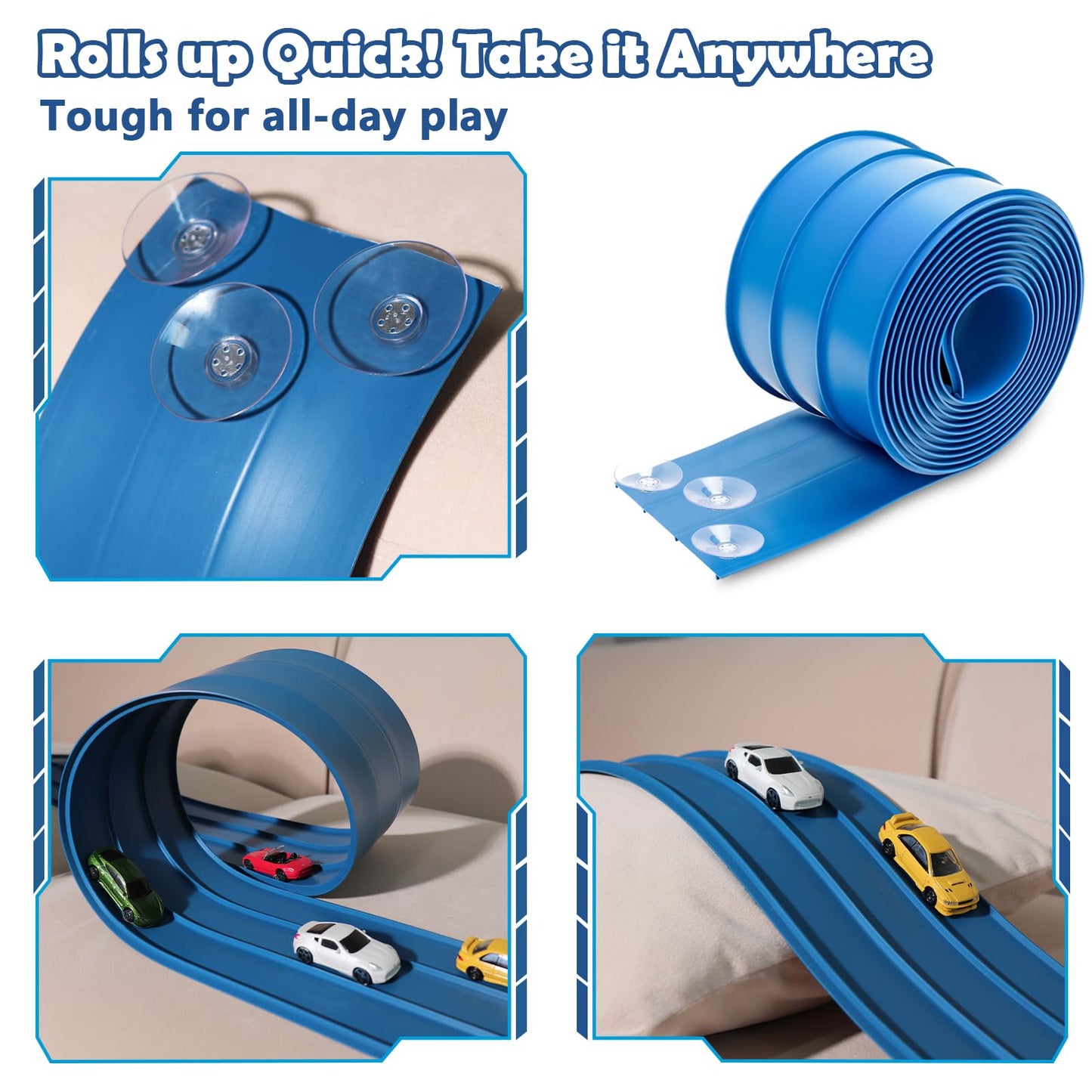 YUOIOYU 3-Lane Flexible Race Track for Kids — 15ft, Compatible with 1/64 Diecast Cars
