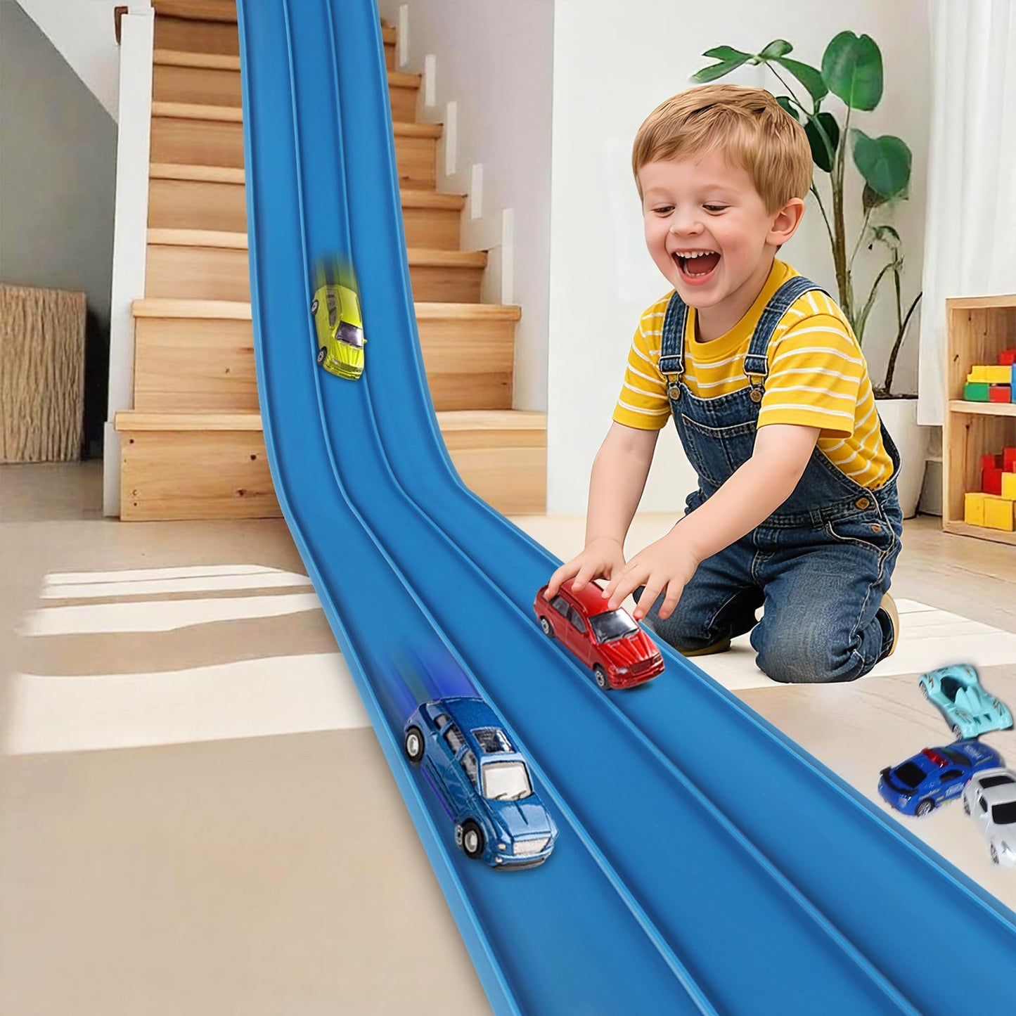 YUOIOYU 3-Lane Flexible Race Track for Kids — 15ft, Compatible with 1/64 Diecast Cars