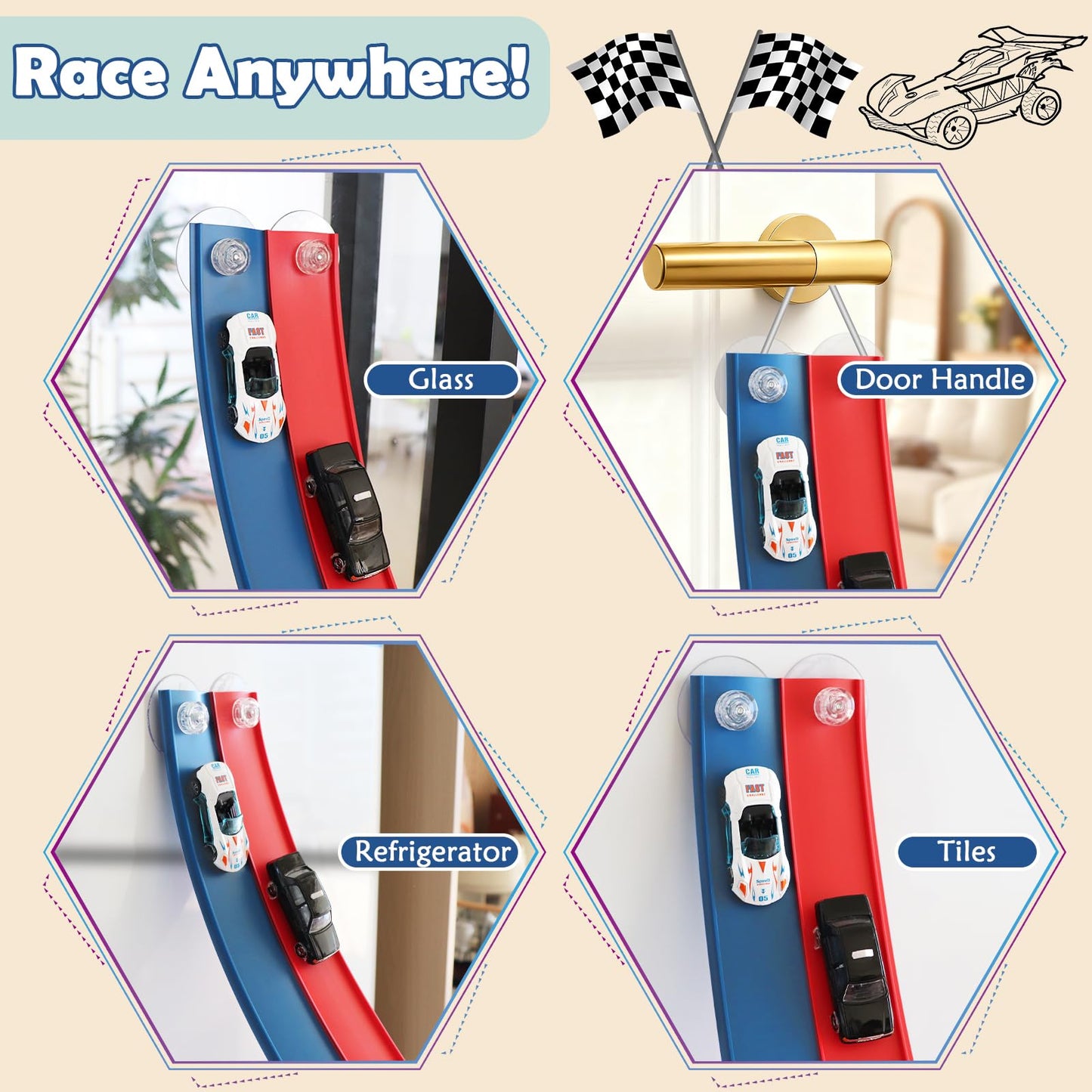 YUOIOYU Flex Tracks 15 Ft Starter Set — Flexible Race Track for 1/64 Cars