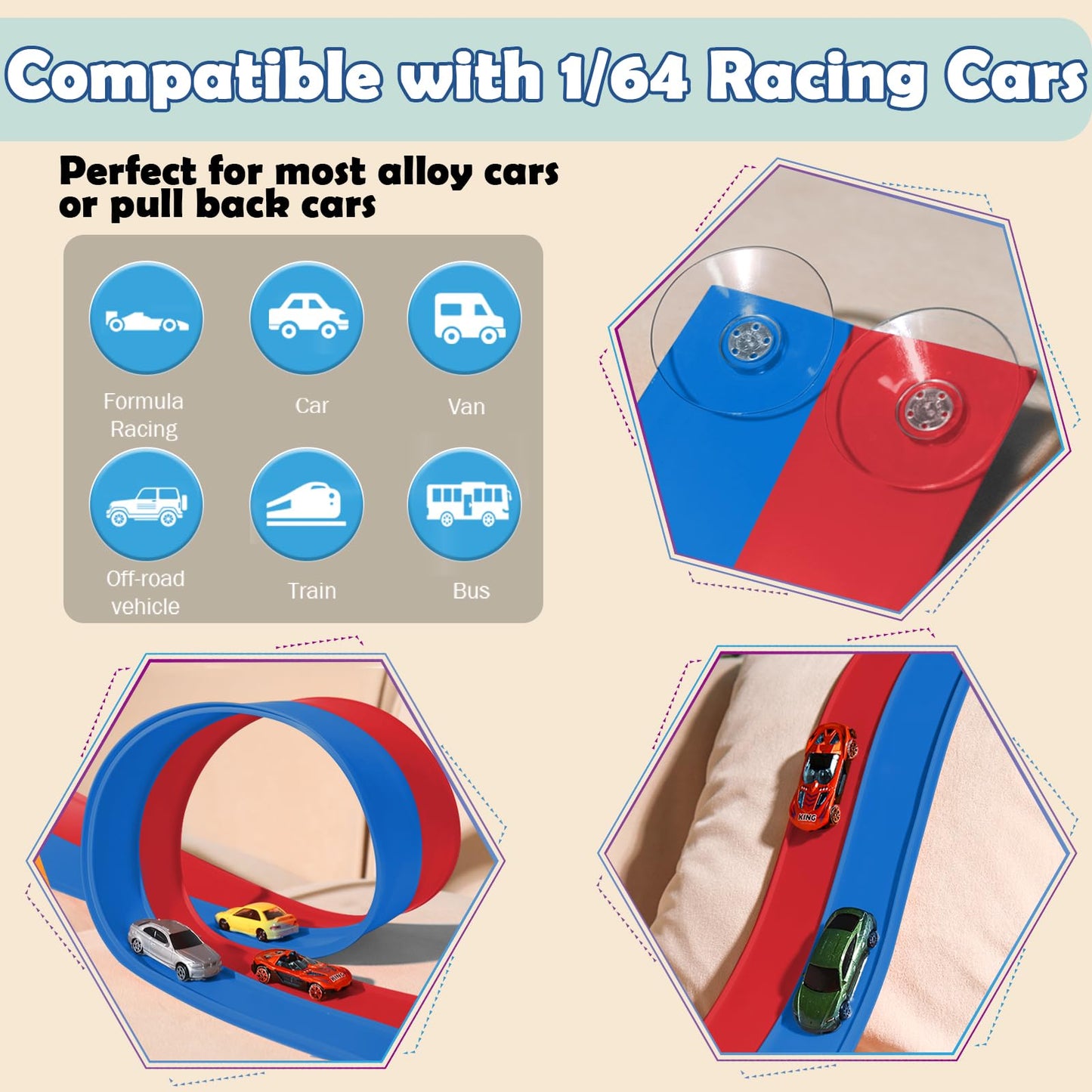 YUOIOYU Flex Tracks 15 Ft Starter Set — Flexible Race Track for 1/64 Cars