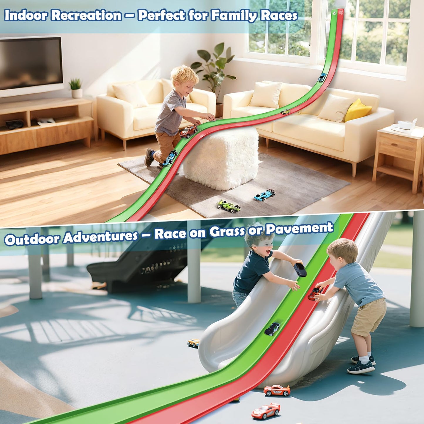 YUOIOYU Flex Tracks 15 Ft Starter Set – Flexible Race Track for Kids 3+ with Strong Suction Cups