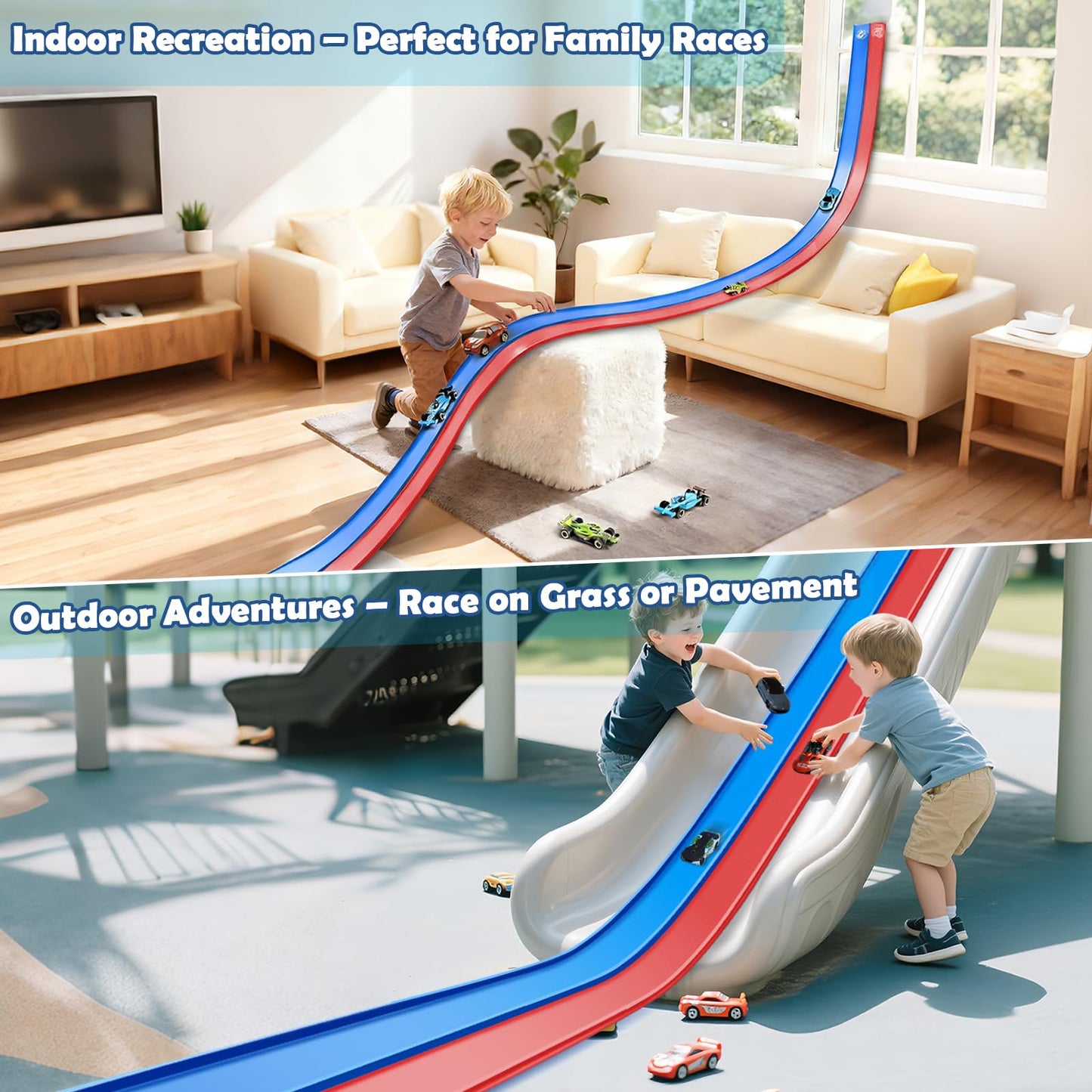 YUOIOYU Flex Tracks 15 Ft Starter Set — Flexible Race Track for 1/64 Cars
