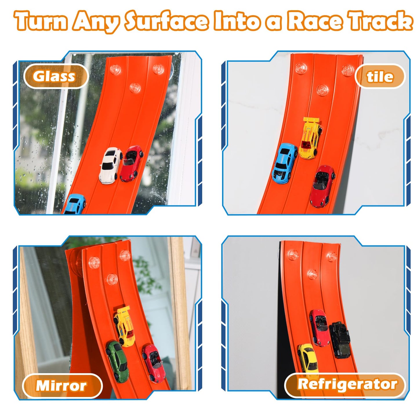 YUOIOYU 3-Lane Flexible Race Track for Kids – 15ft, 1/64 Scale Cars