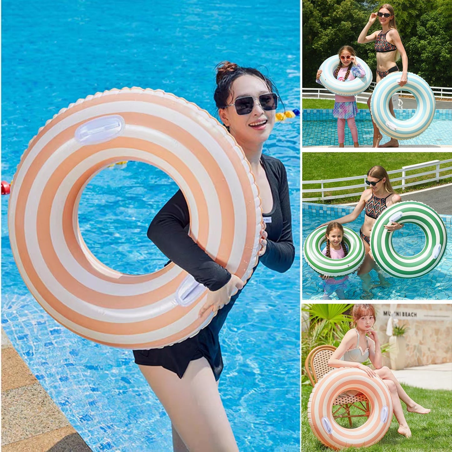 Yuokwer Inflatable Pool Floats for Adults - 2 Pack 43-inch and 30-inch Orange Striped