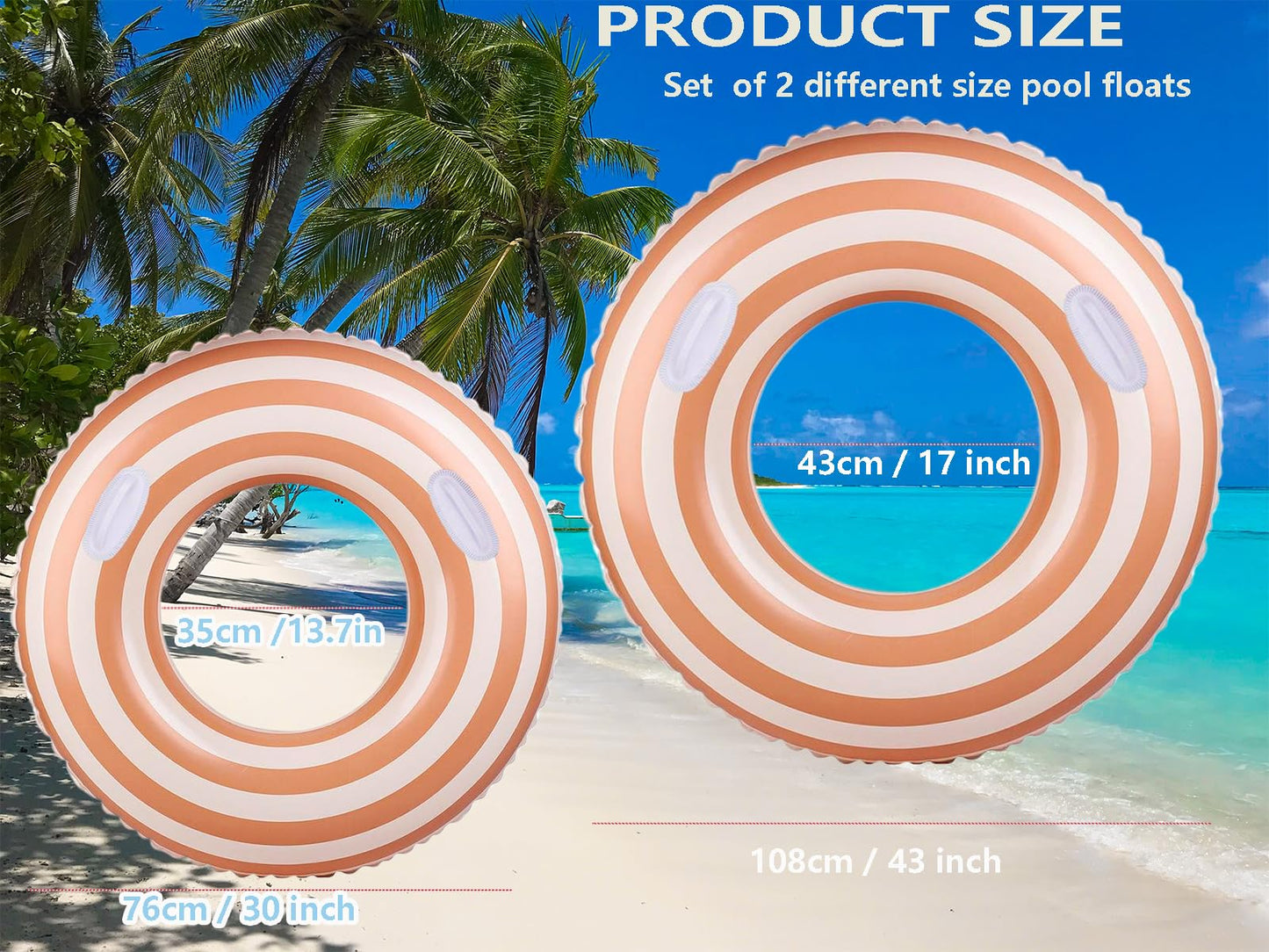 Yuokwer Inflatable Pool Floats for Adults - 2 Pack 43-inch and 30-inch Orange Striped