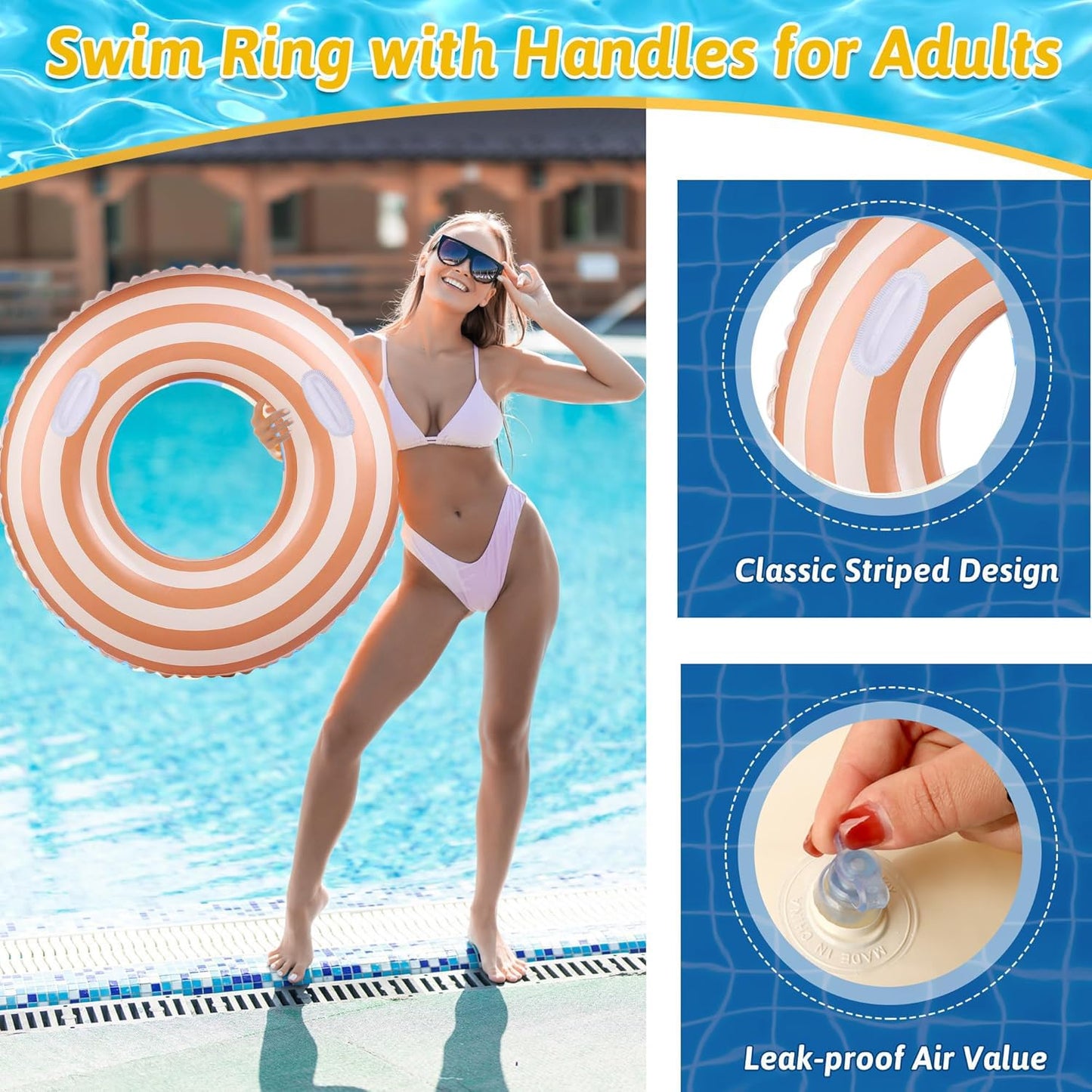 Yuokwer Inflatable Pool Floats for Adults - 2 Pack 43-inch and 30-inch Orange Striped