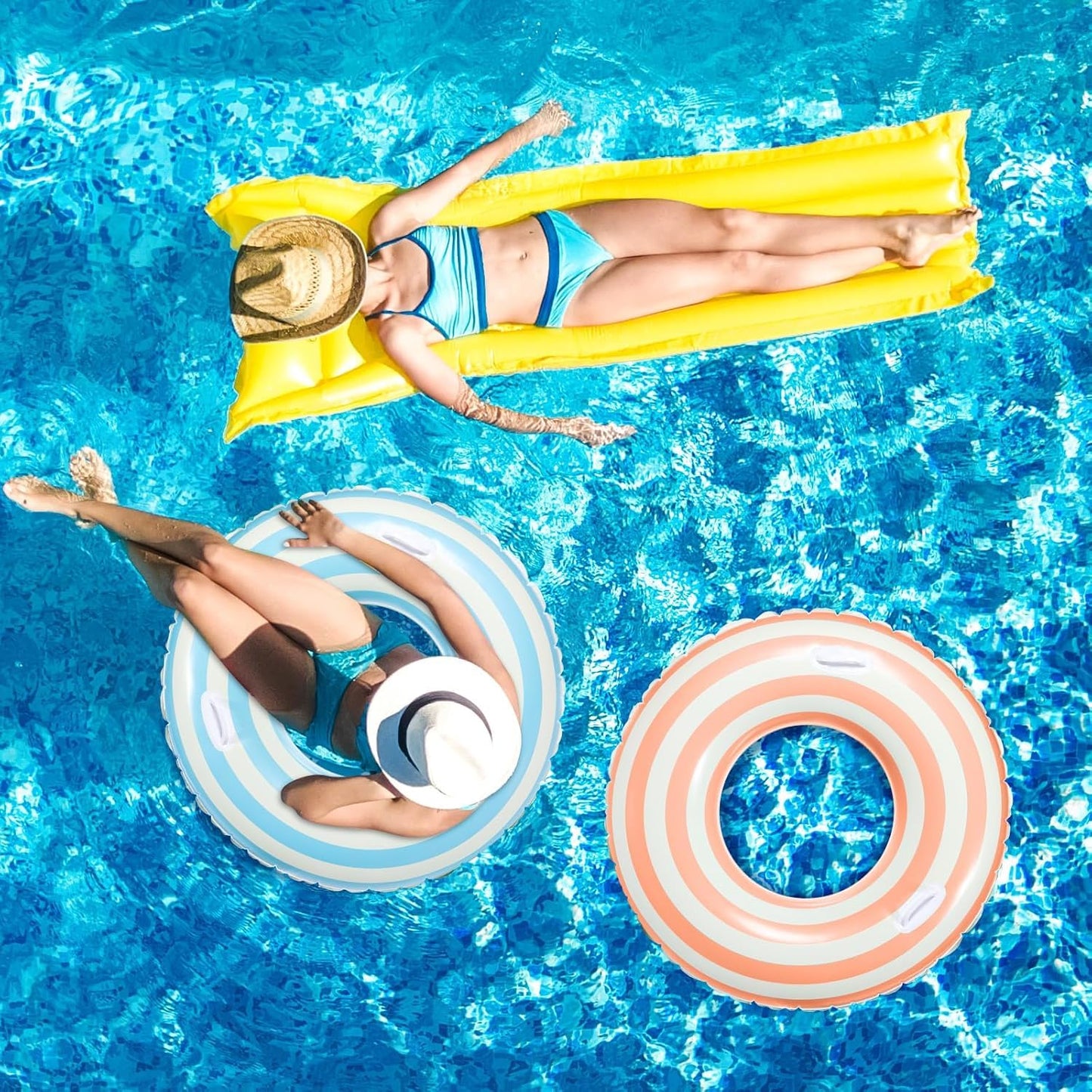 Yuokwer Inflatable Pool Floats for Adults - 2 Pack 43-inch and 30-inch Orange Striped