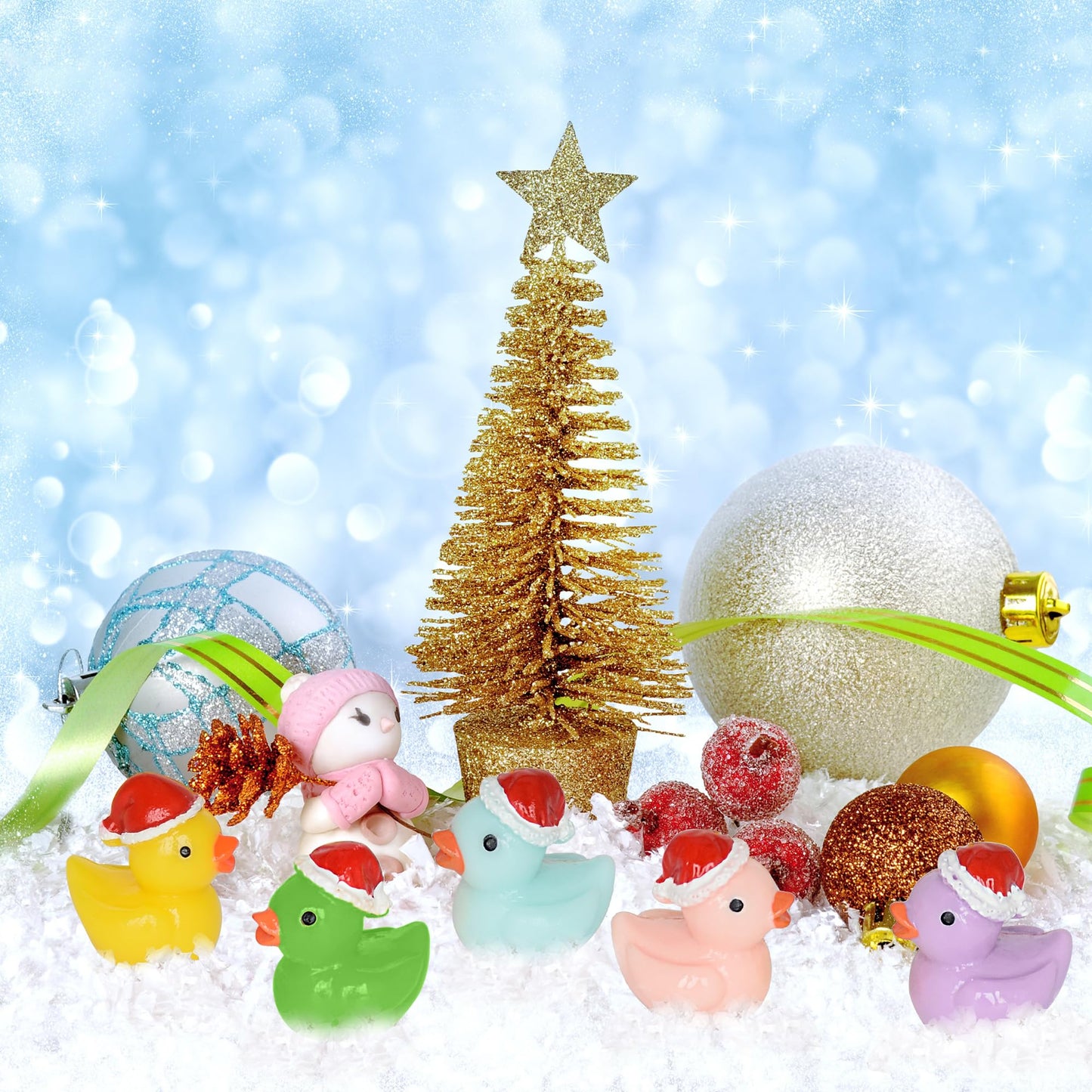 Yuronam 70 Pcs Tiny Christmas Ducks – Resin Miniatures for Slime, Dollhouse & Garden Decor