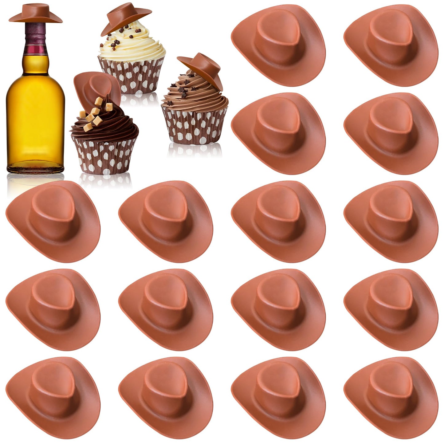 Yuronam 30 Pcs Plastic Mini Western Hats – Brown for Crafts & Dollhouse Decor