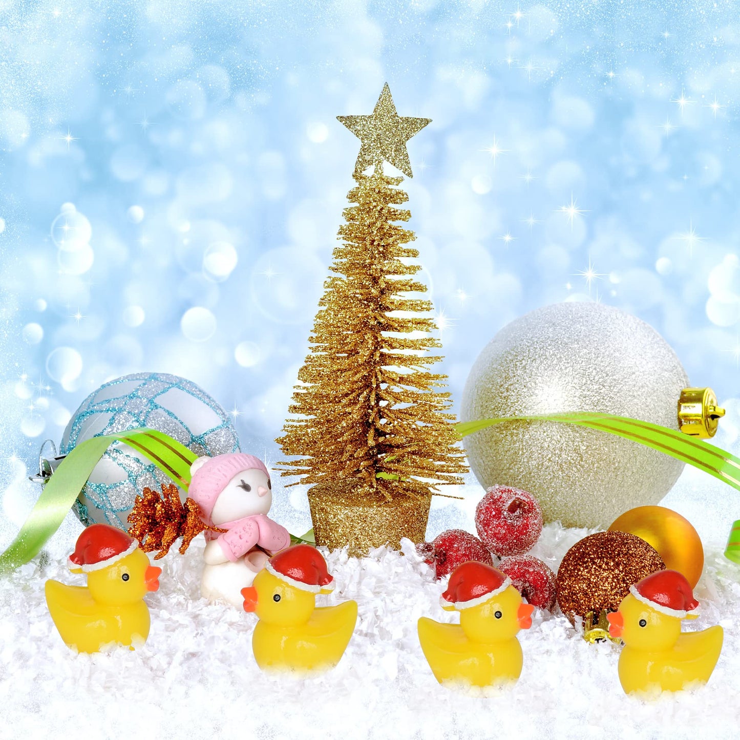 Yuronam 70-Piece Tiny Christmas Ducks Resin Miniatures for Slime, Dollhouse, and Garden Decor